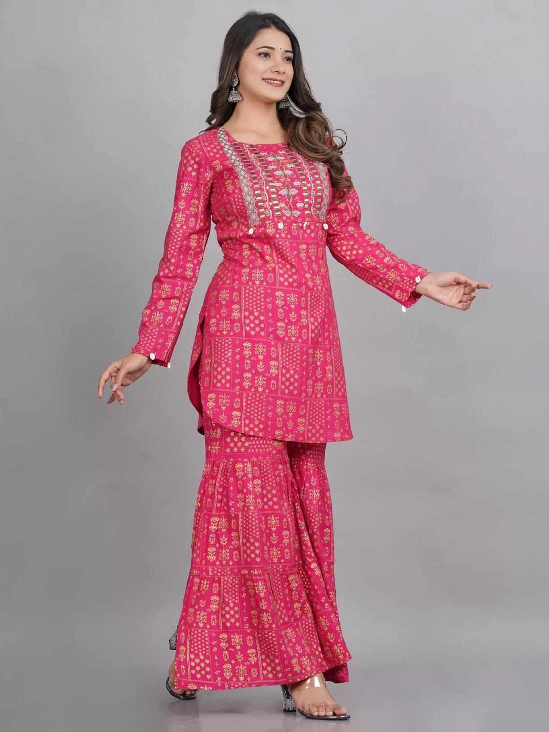 Image of AALJ FASHION Women Viscose Rayon Kurti Sharara Set