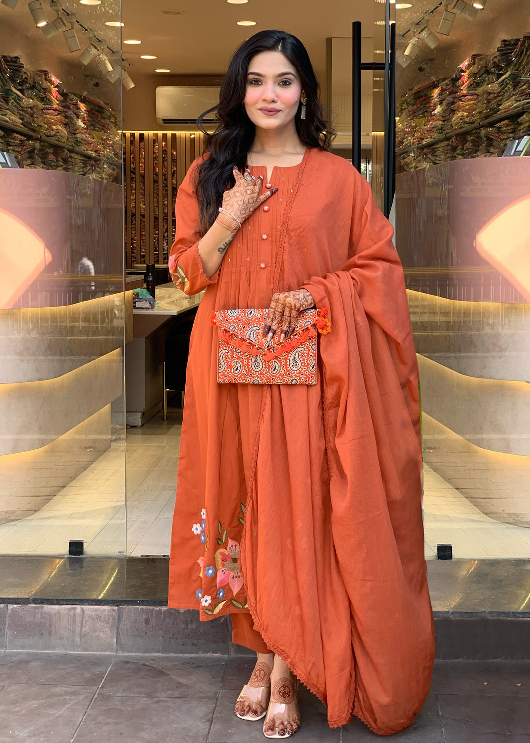 Image of Tasrika Printed Anarkali Kurta, Bottom & Dupatta Set