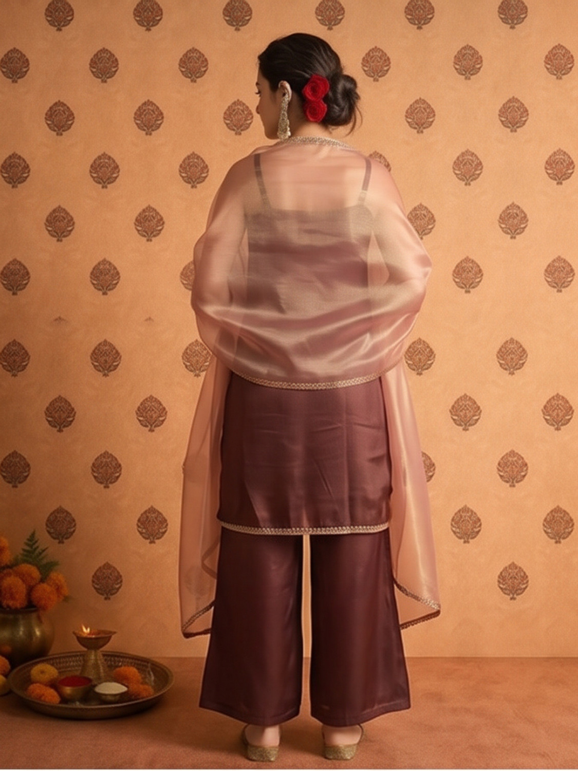 Image of cloudberry Women Georgette Kurta Palazzo Dupatta Set