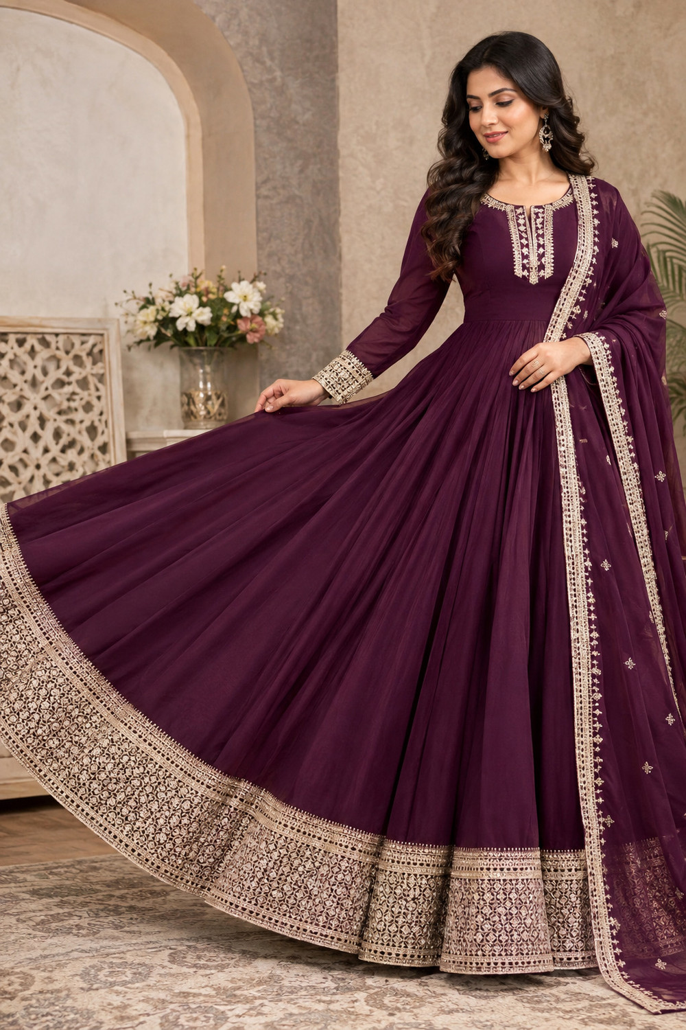 Image of KHODIYAR ENTERPRISE Women Georgette Ethnic Top Palazzo Dupatta Set