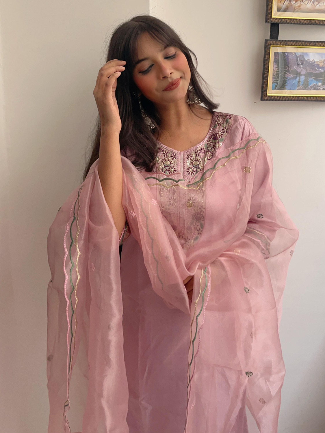 Image of Blue Wish Women Net Kurta Pant Dupatta Set