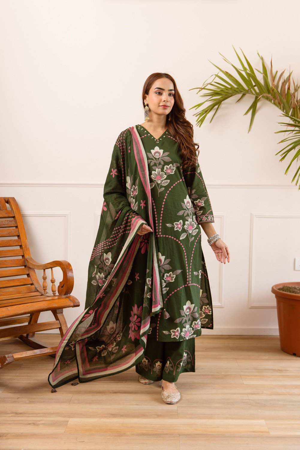 Image of Anni Designer Women Cotton Rayon Kurta Pant Dupatta Set
