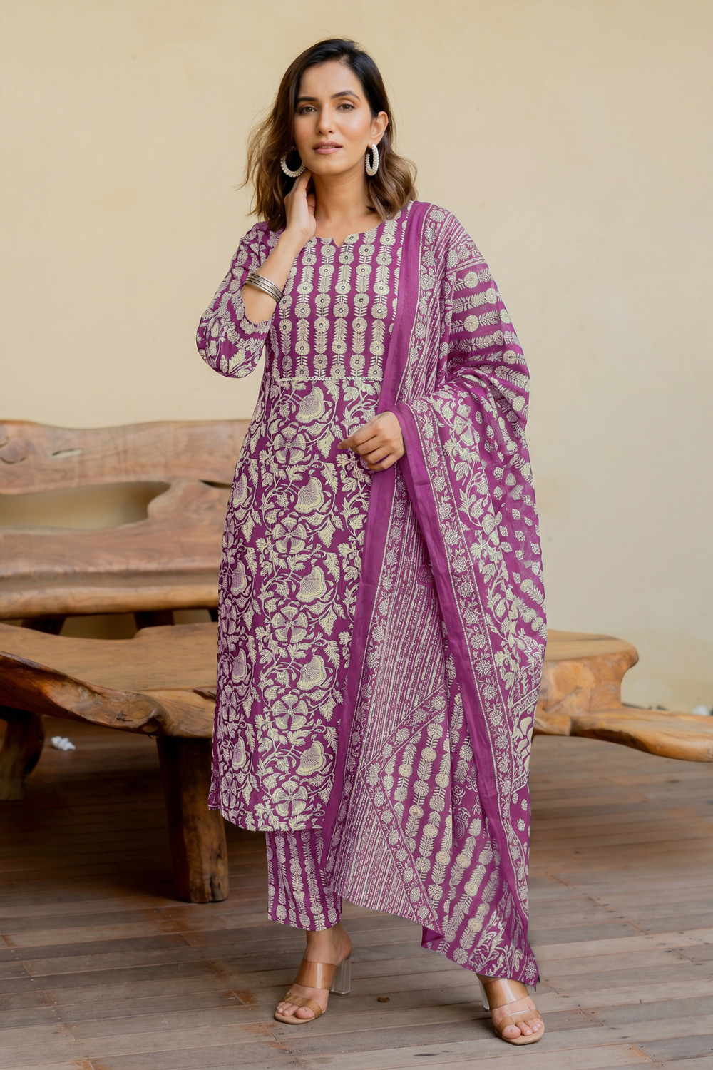 Image of MIRCHI FASHION Women Pure Cotton Kurta Pant Dupatta Set