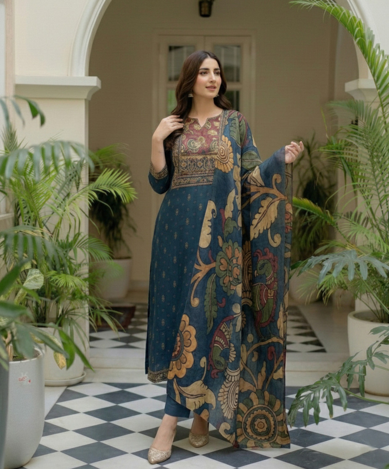Image of Anni Designer Women Viscose Rayon Kurta Pant Dupatta Set