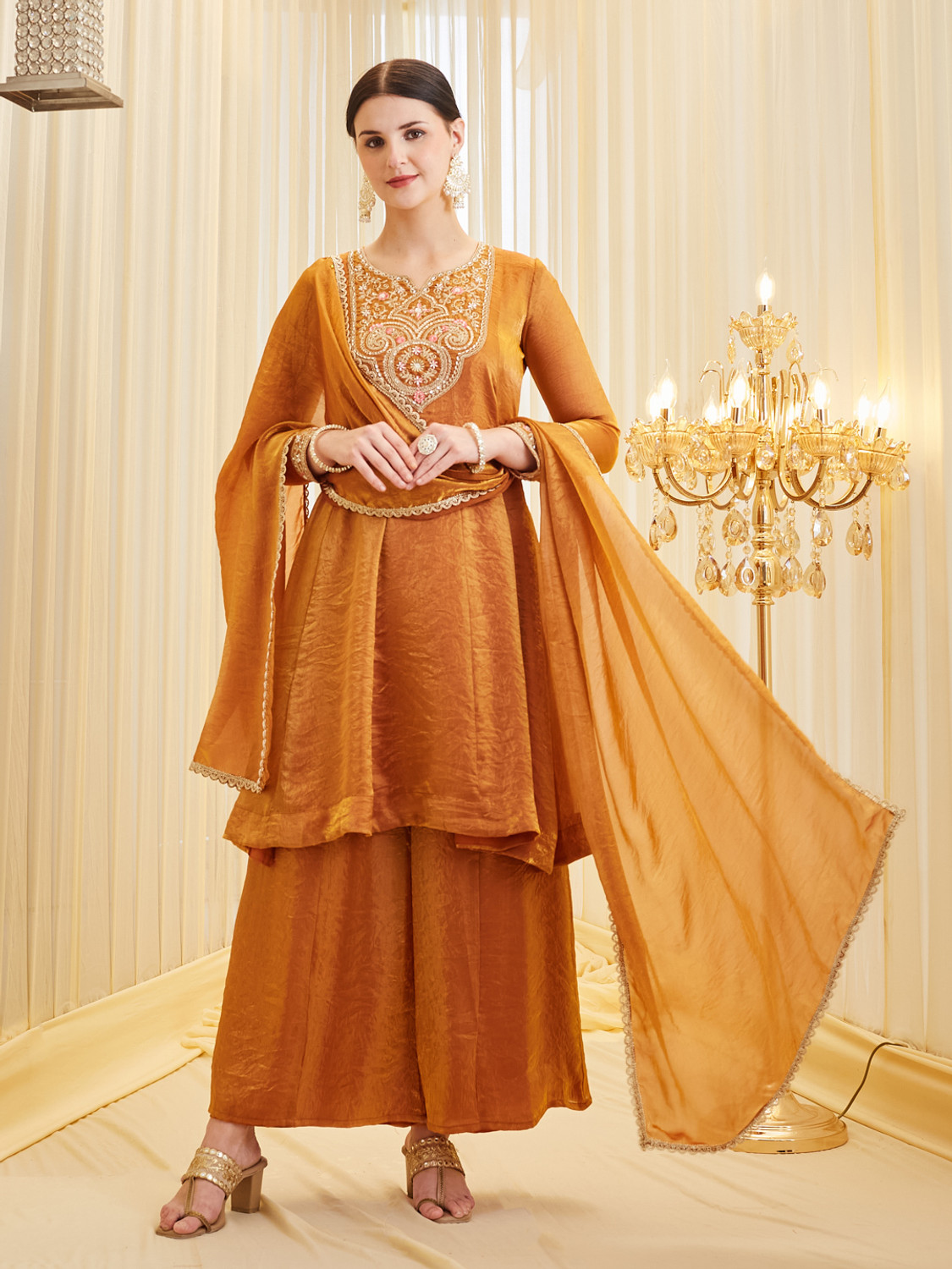 Image of MOKOSH Women Silk Blend Kurta Pant Dupatta Set