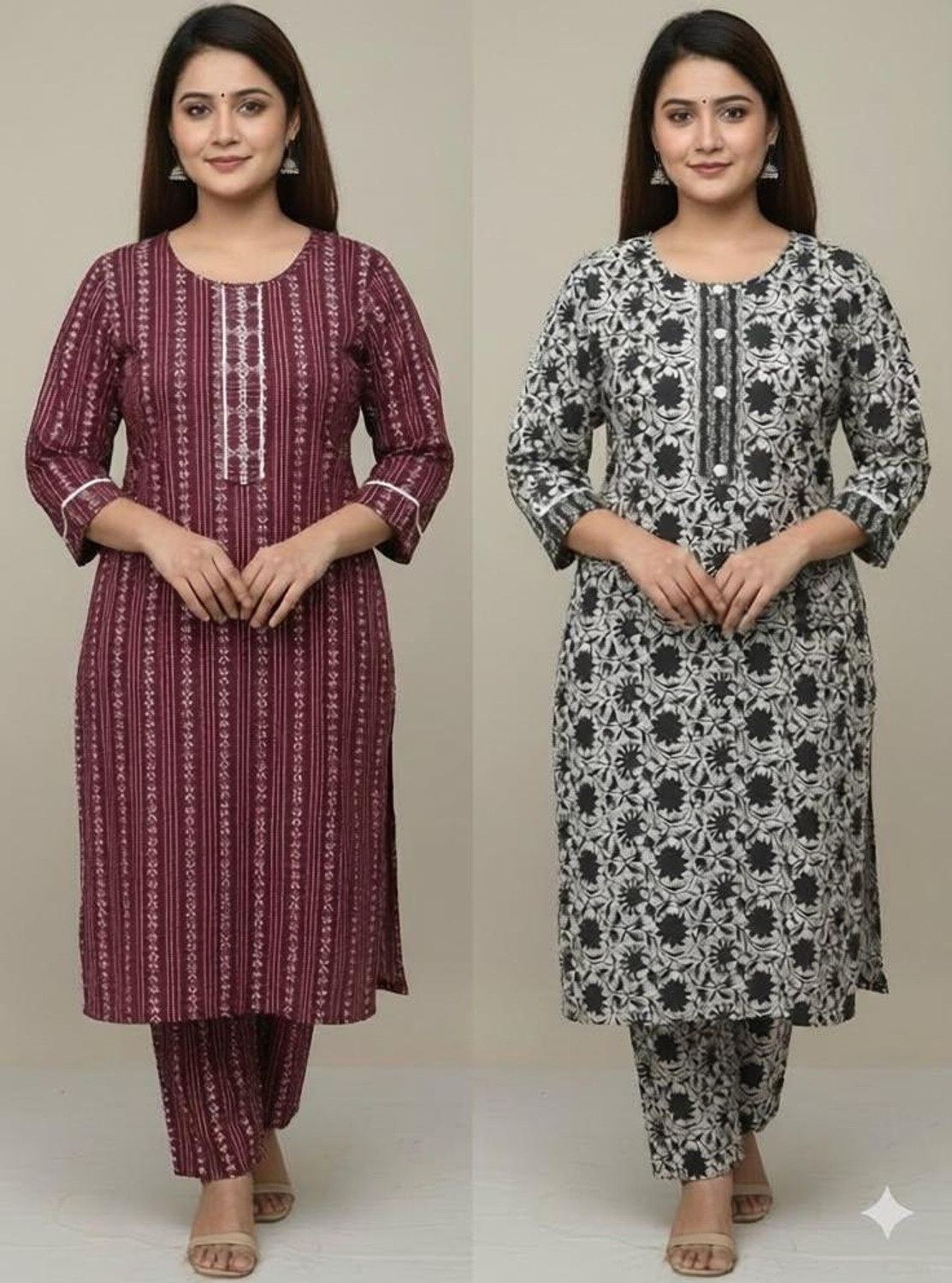 Image of AK SHAH Collection Women Cotton Blend Kurta Pant Set
