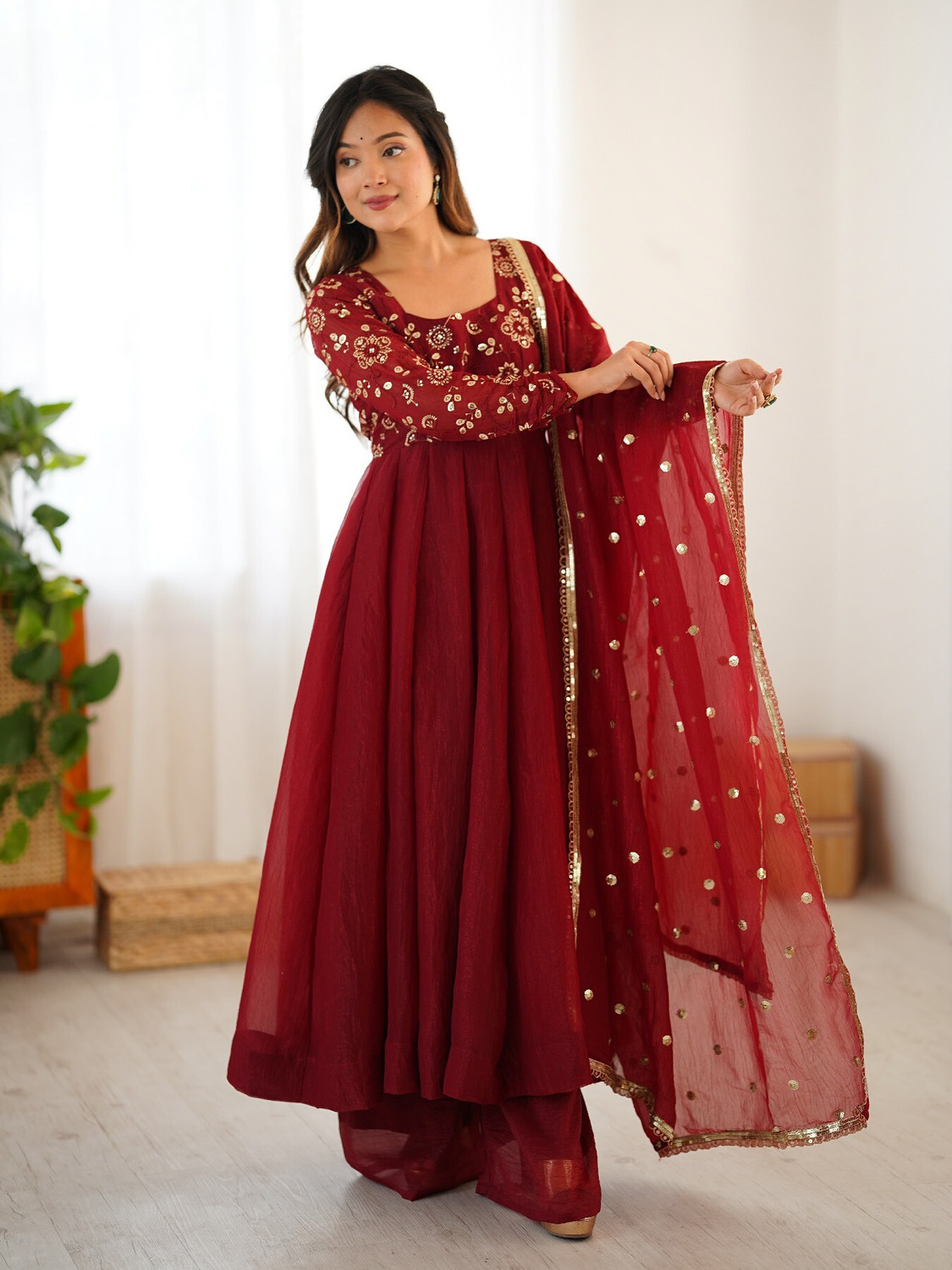 Image of Samragni Women Silk Blend Kurta Palazzo Dupatta Set