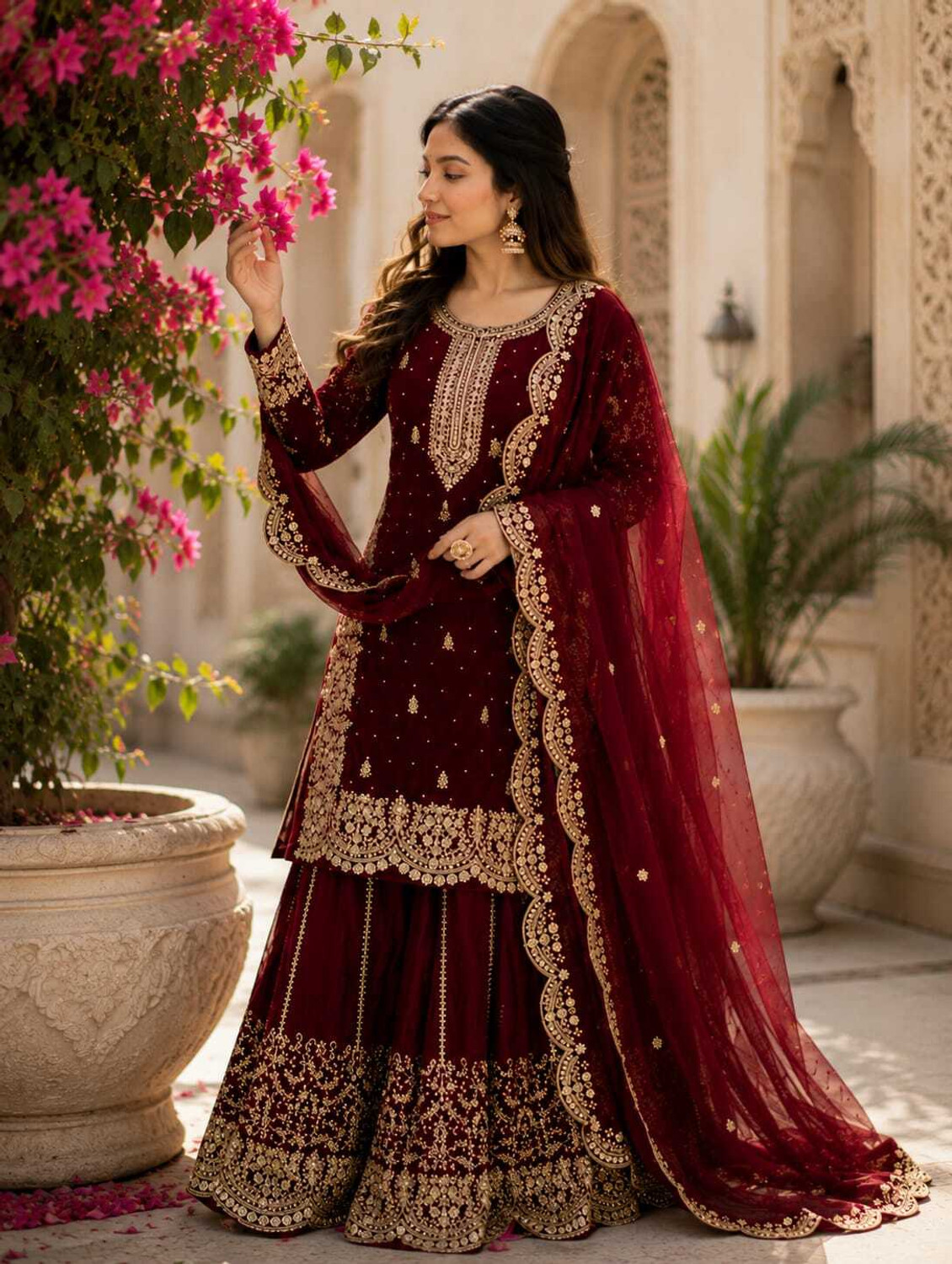 AKSHARAMERA Women Silk Blend Kurta Palazzo Set - Image 1