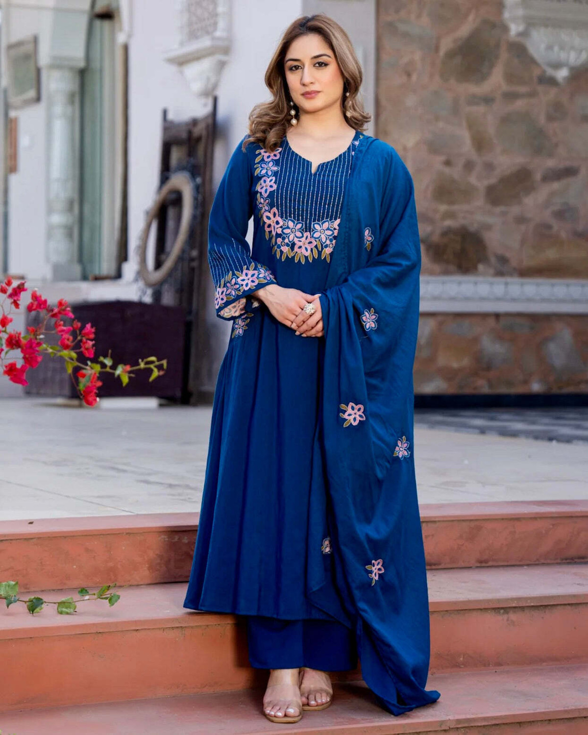 Image of r n Women Cotton Blend Kurta Dupatta Set