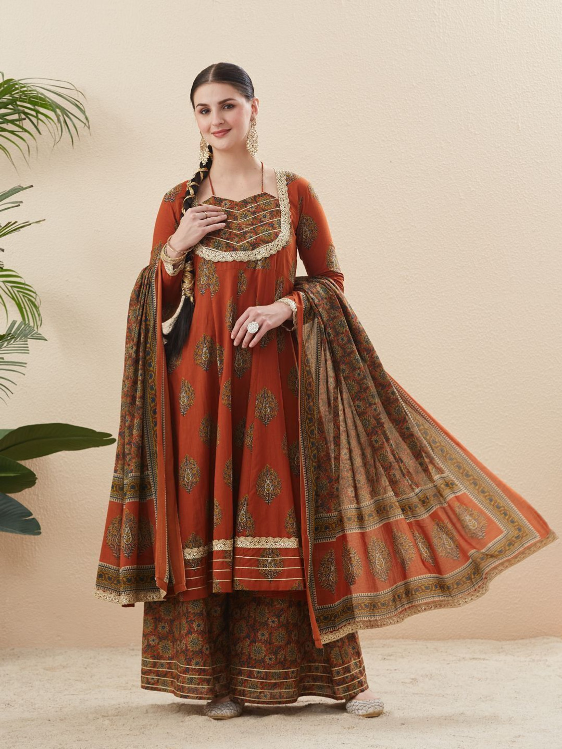 Image of MOKOSH Women Pure Cotton Kurta Sharara Dupatta Set