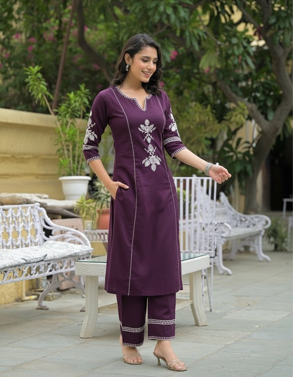 Image of Dimonsher Women Khadi Cotton Kurta Palazzo Set