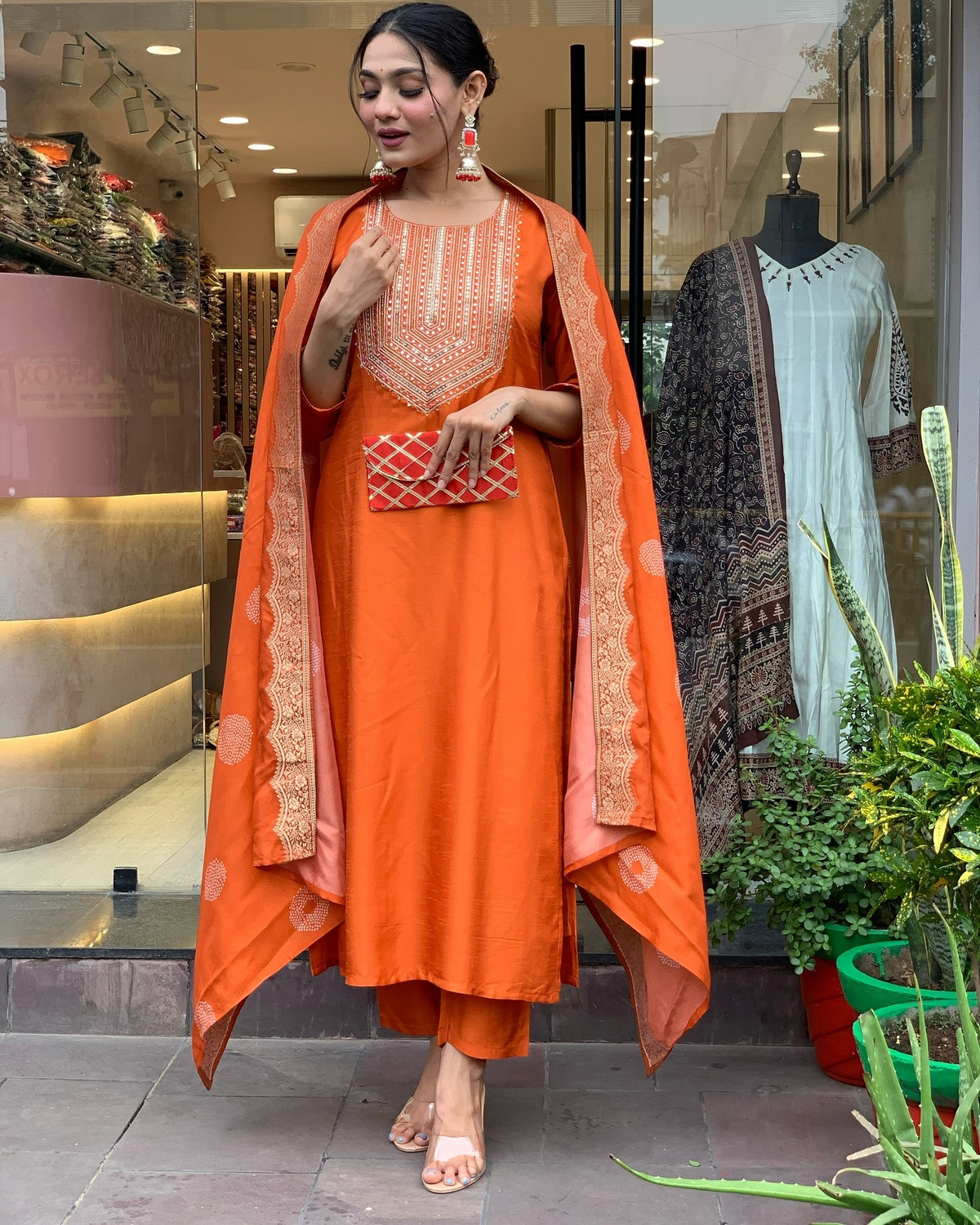 Image of Anni Designer Women Cotton Rayon Kurta Pant Dupatta Set