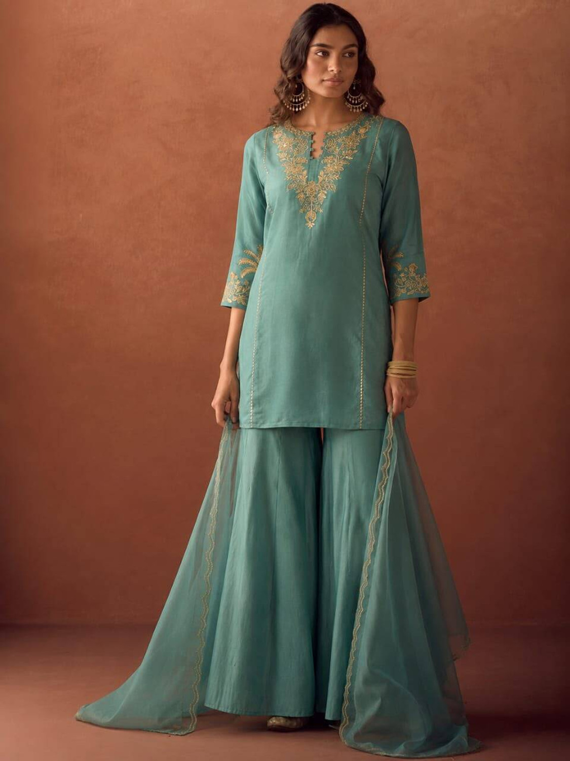 Image of Tasrika Women Chanderi Kurta Pant Dupatta Set