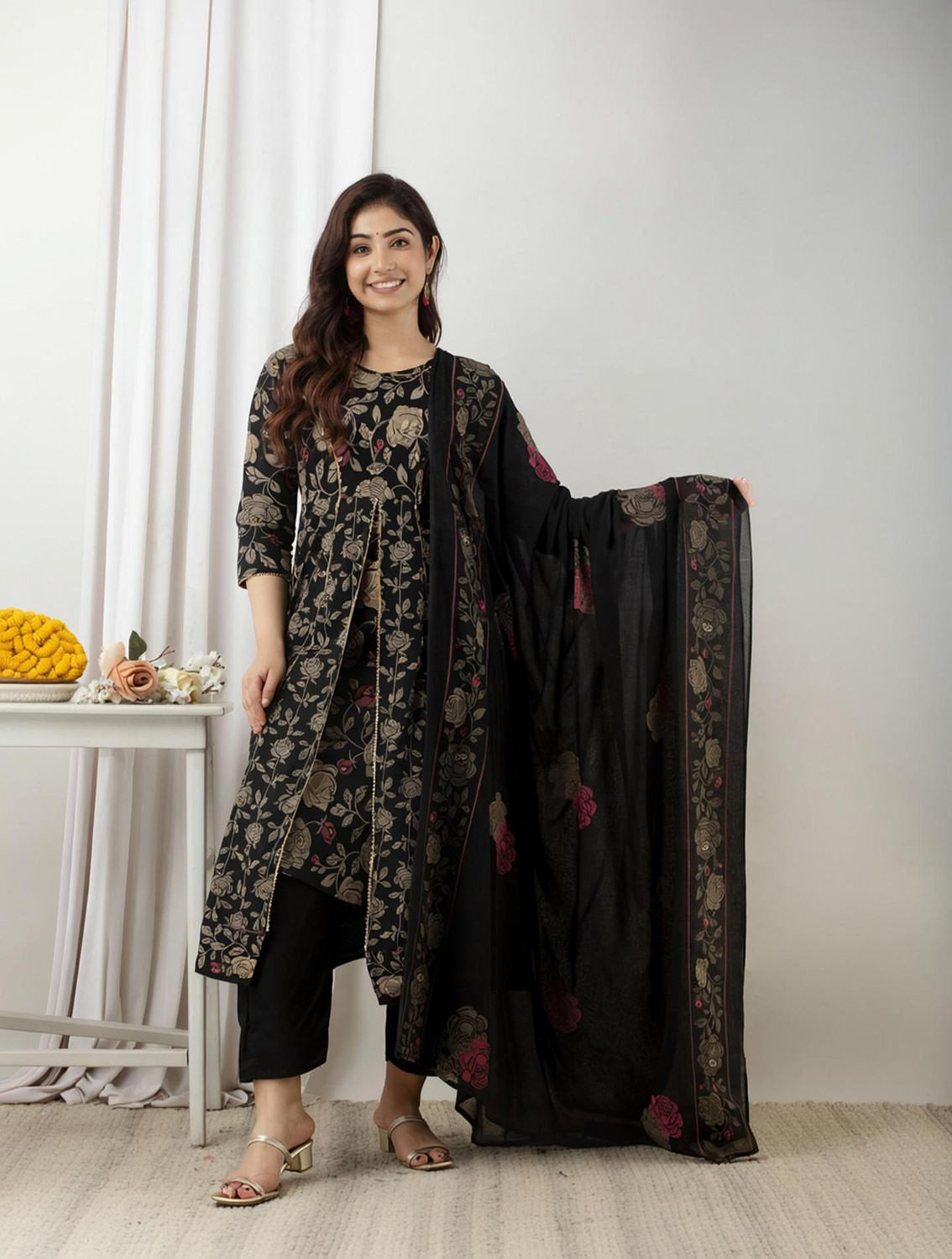 Image of River of cloth Women Viscose Rayon Kurta Pant Dupatta Set