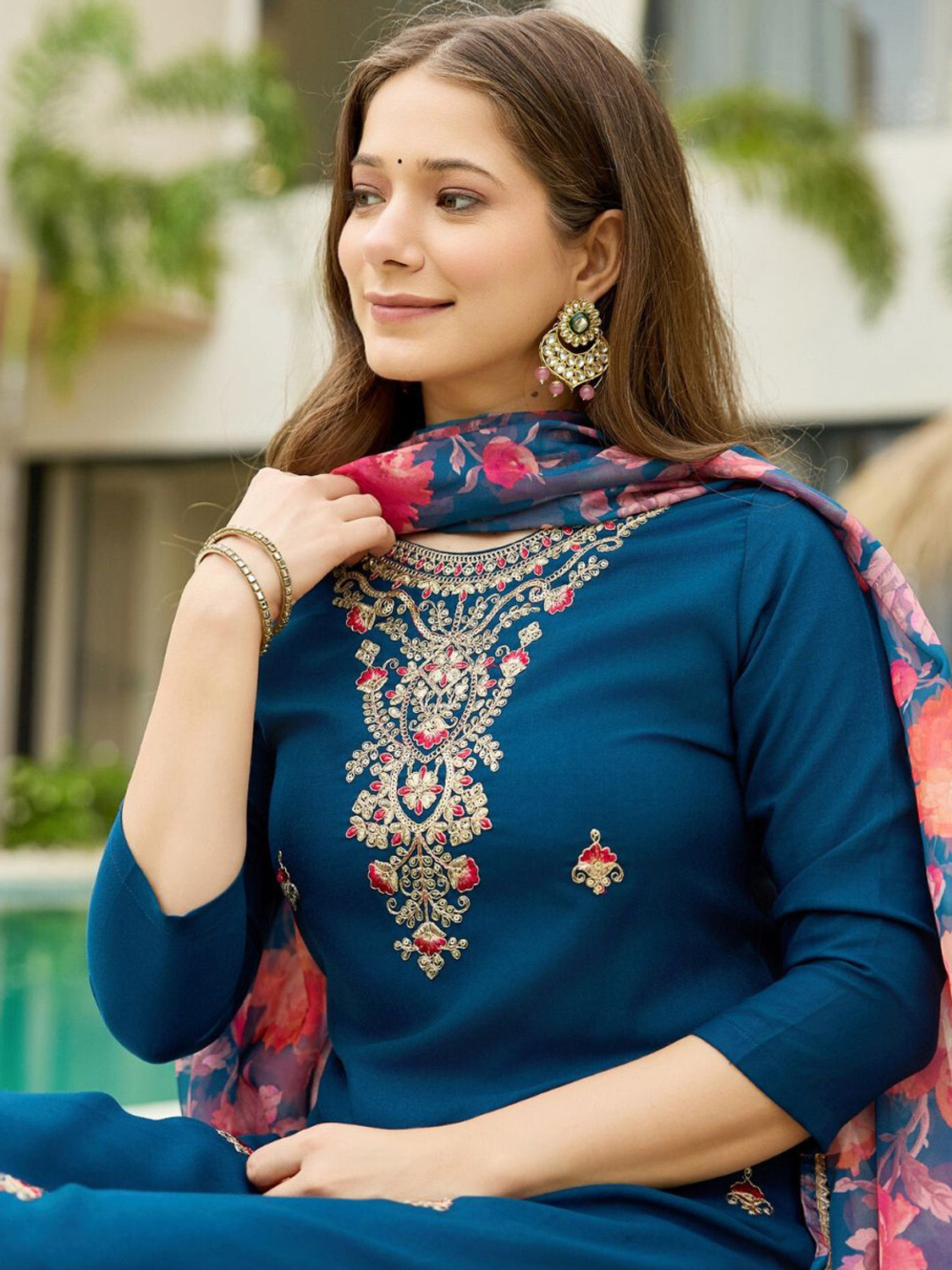 Image of Priniti Women Cotton Rayon Kurta Pant Dupatta Set