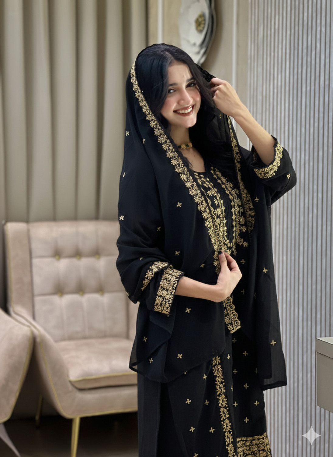 ISRL ENTERPRISE Women Georgette Kurta Palazzo Dupatta Set - Image 1
