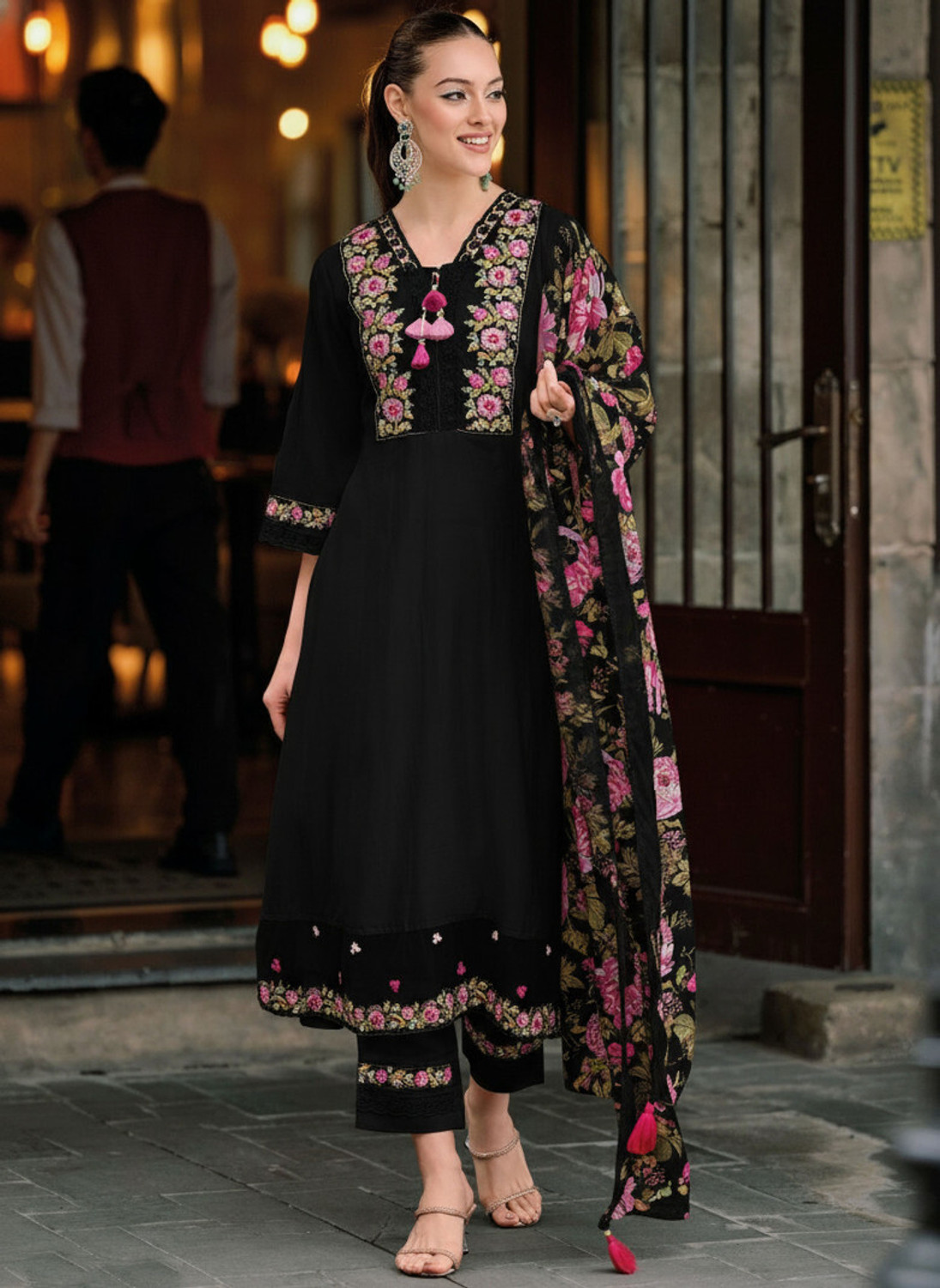 Image of jay randal Women Cotton Rayon Kurta Pant Dupatta Set