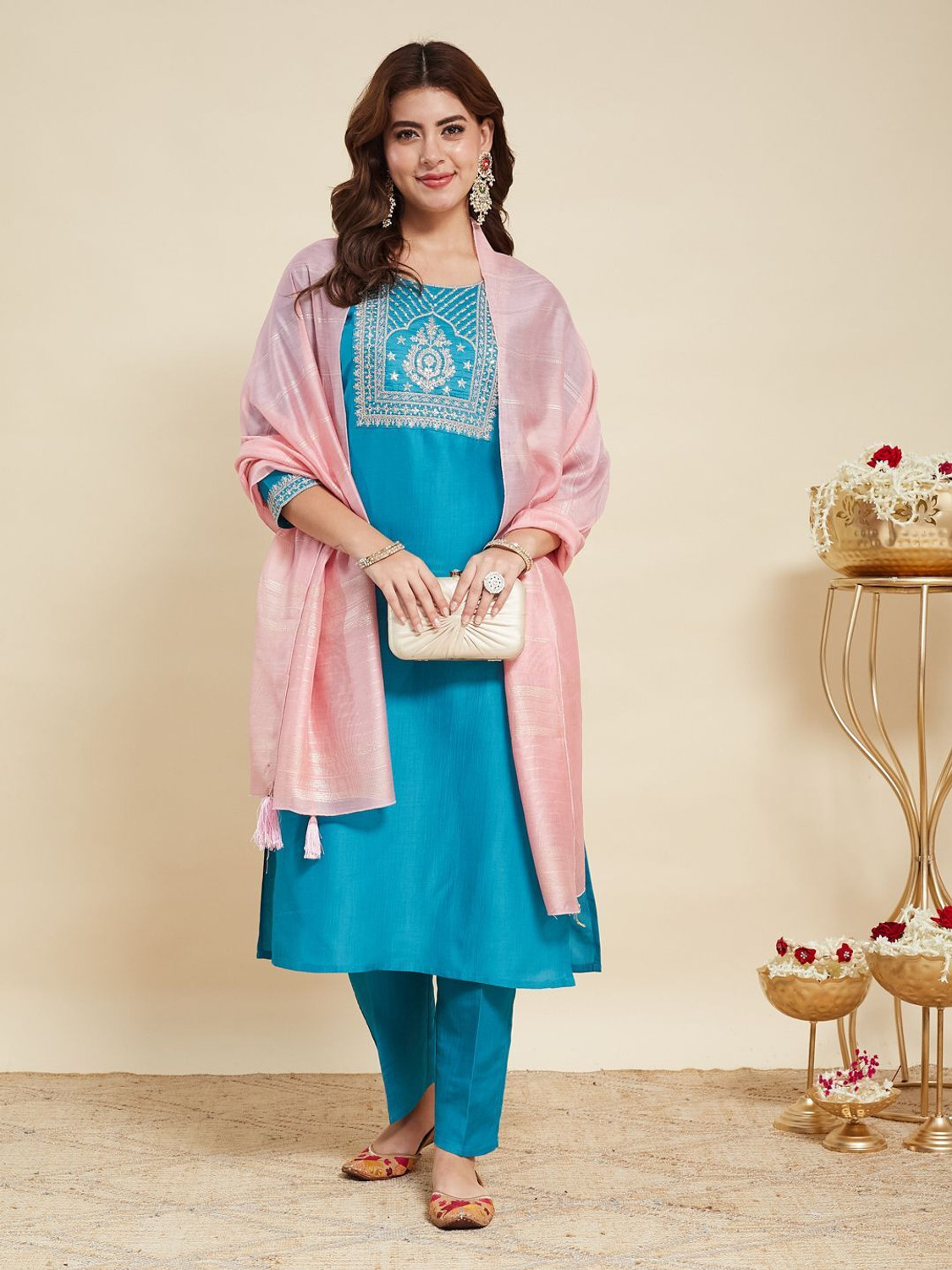 Image of KALPRANG Women Silk Blend Dupatta Set