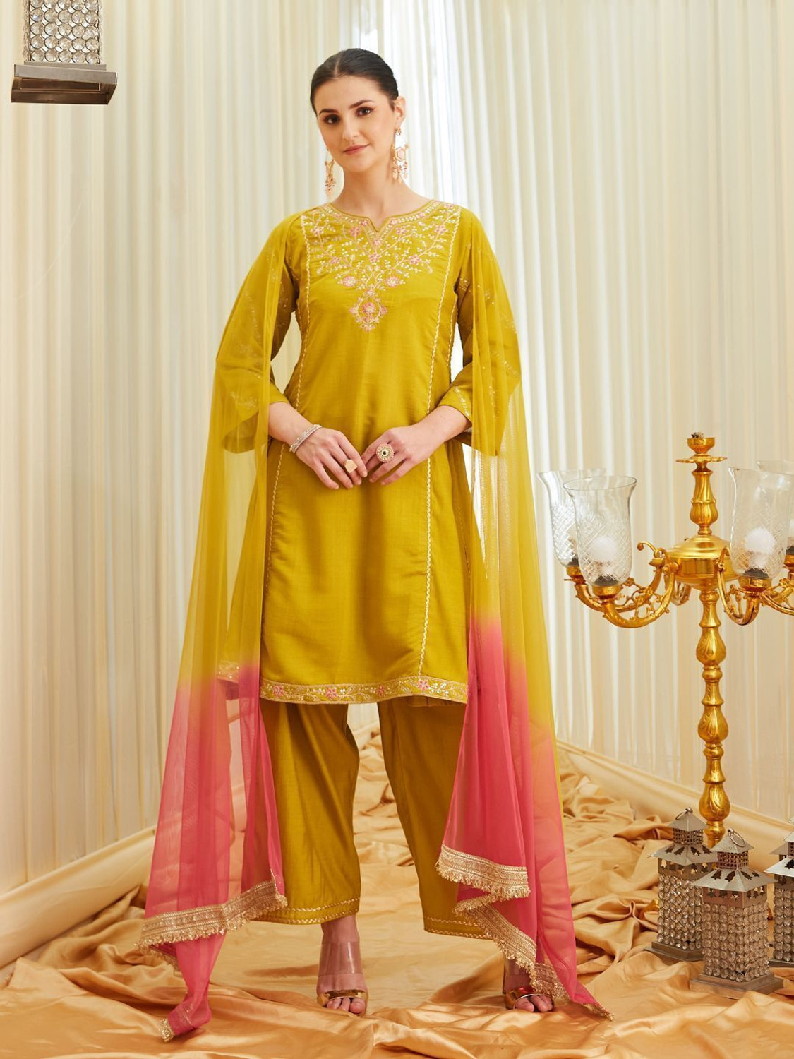 Image of MOKOSH Women Pure Silk Kurta Pant Dupatta Set