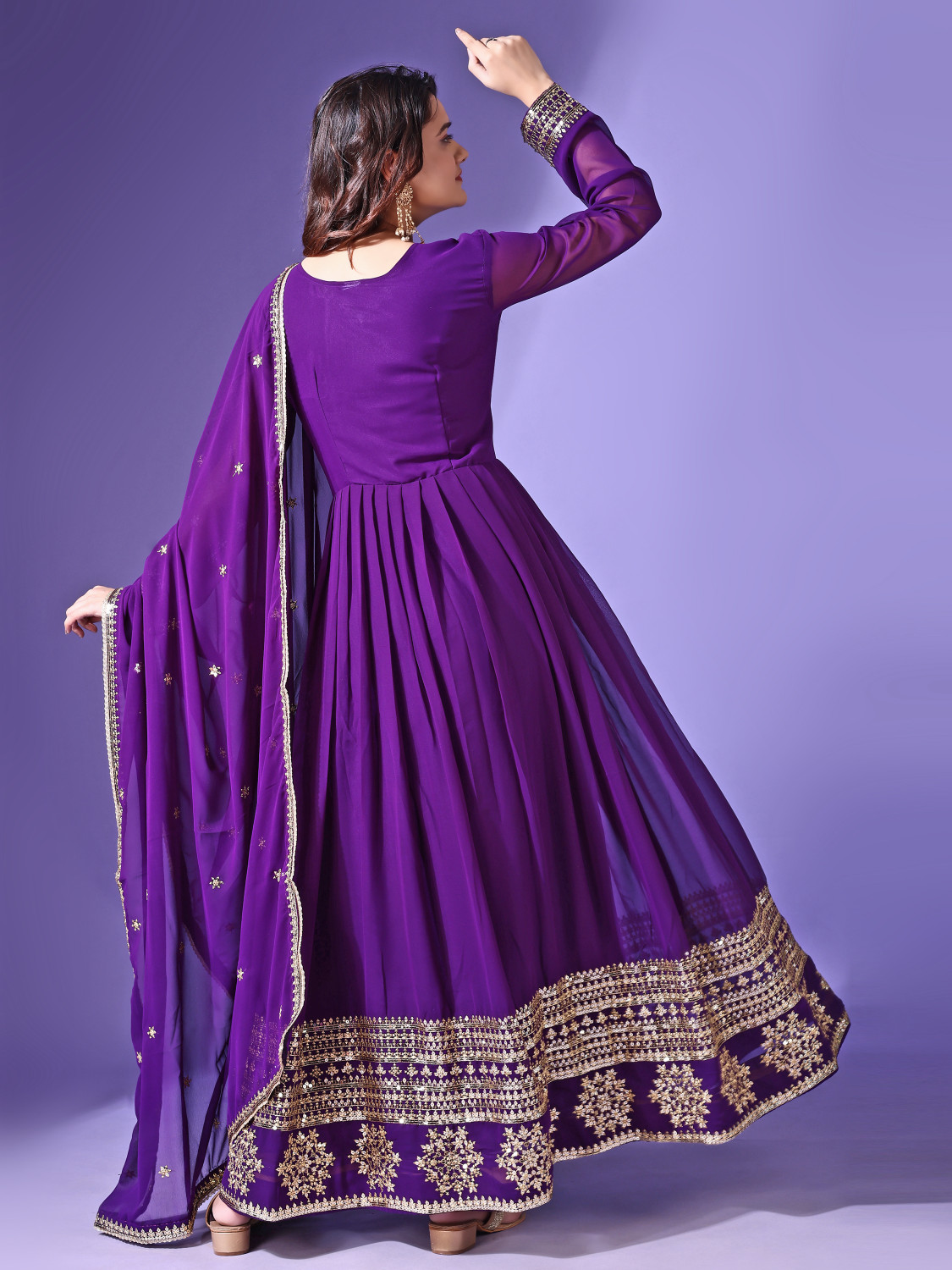 Image of cloudberry Women Georgette Kurta Palazzo Dupatta Set