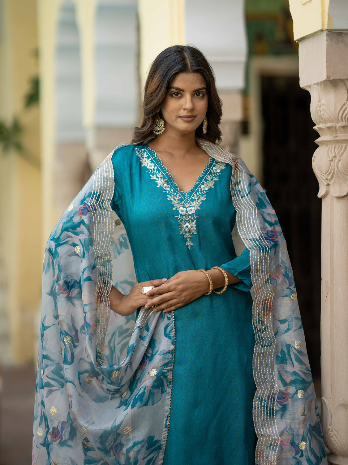 Image of SZN Embroidered Kurta, Trouser /Pant & Dupatta Set
