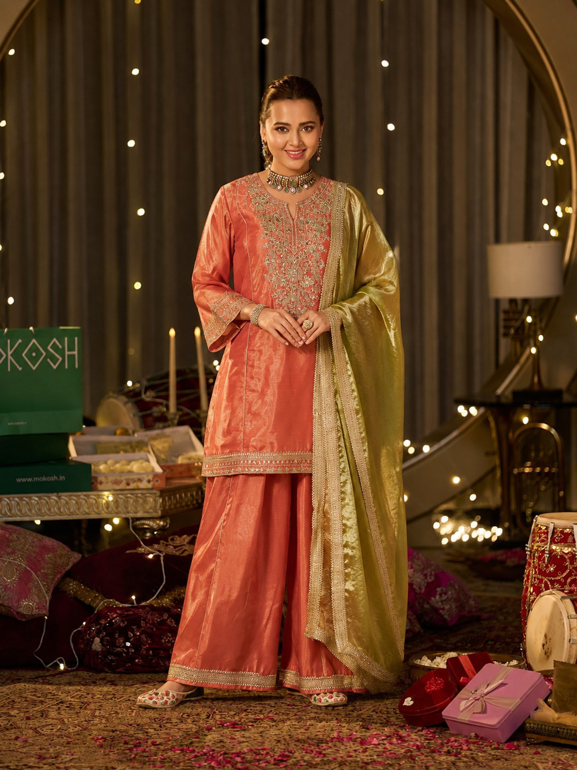 Image of MOKOSH Women Pure Silk Kurta Pant Dupatta Set