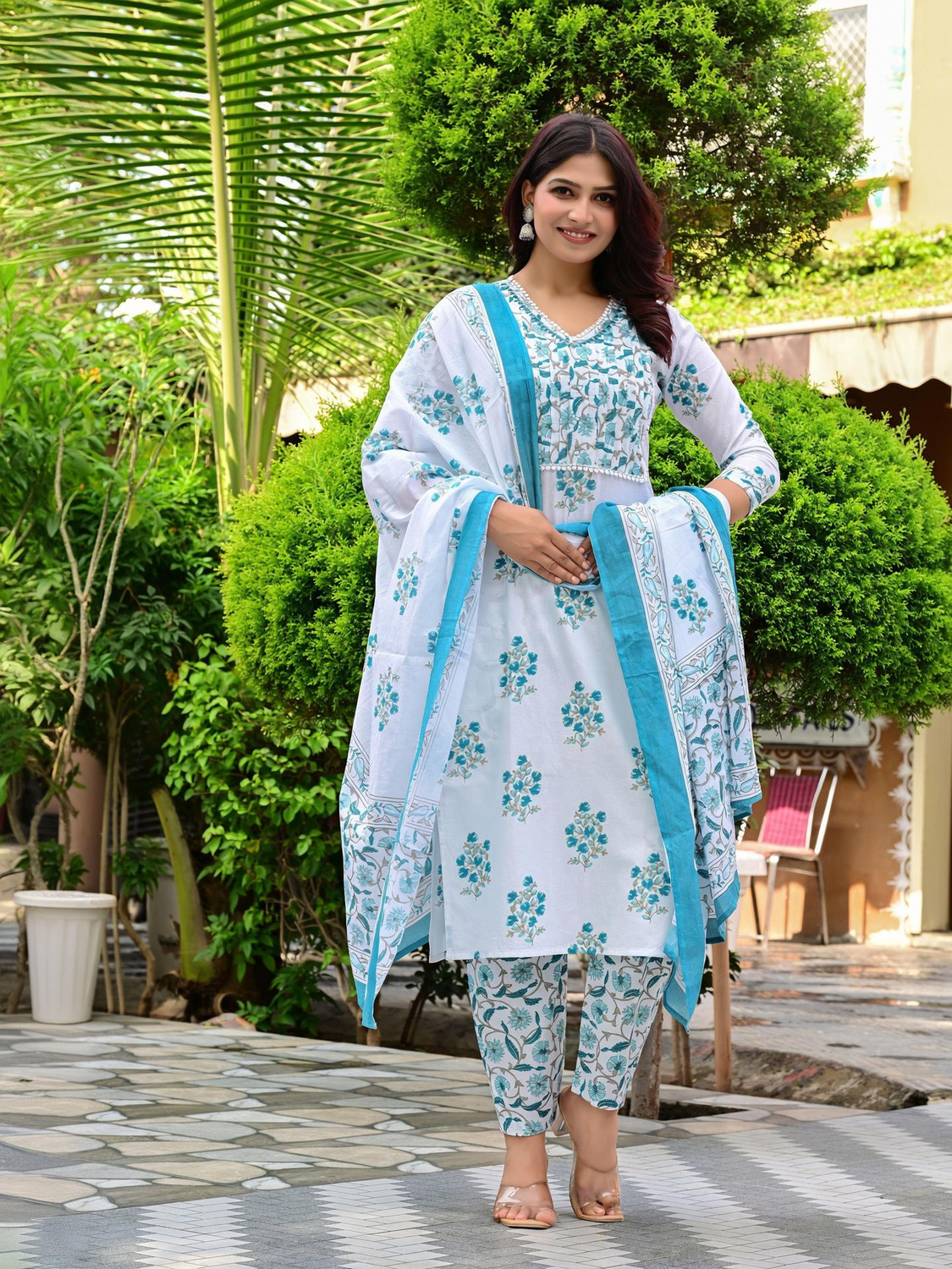 Image of Kachhot Women Cotton Rayon Kurti Pant Dupatta Set