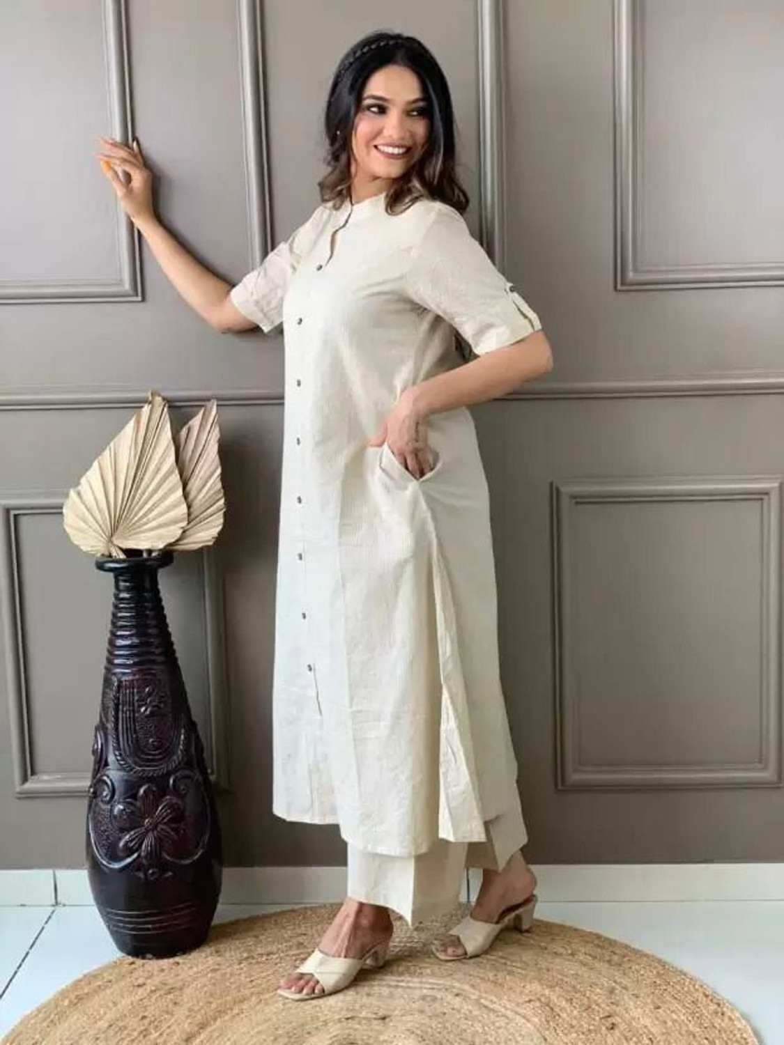 Image of YORBAX Women Pure Cotton Kurta Palazzo Set