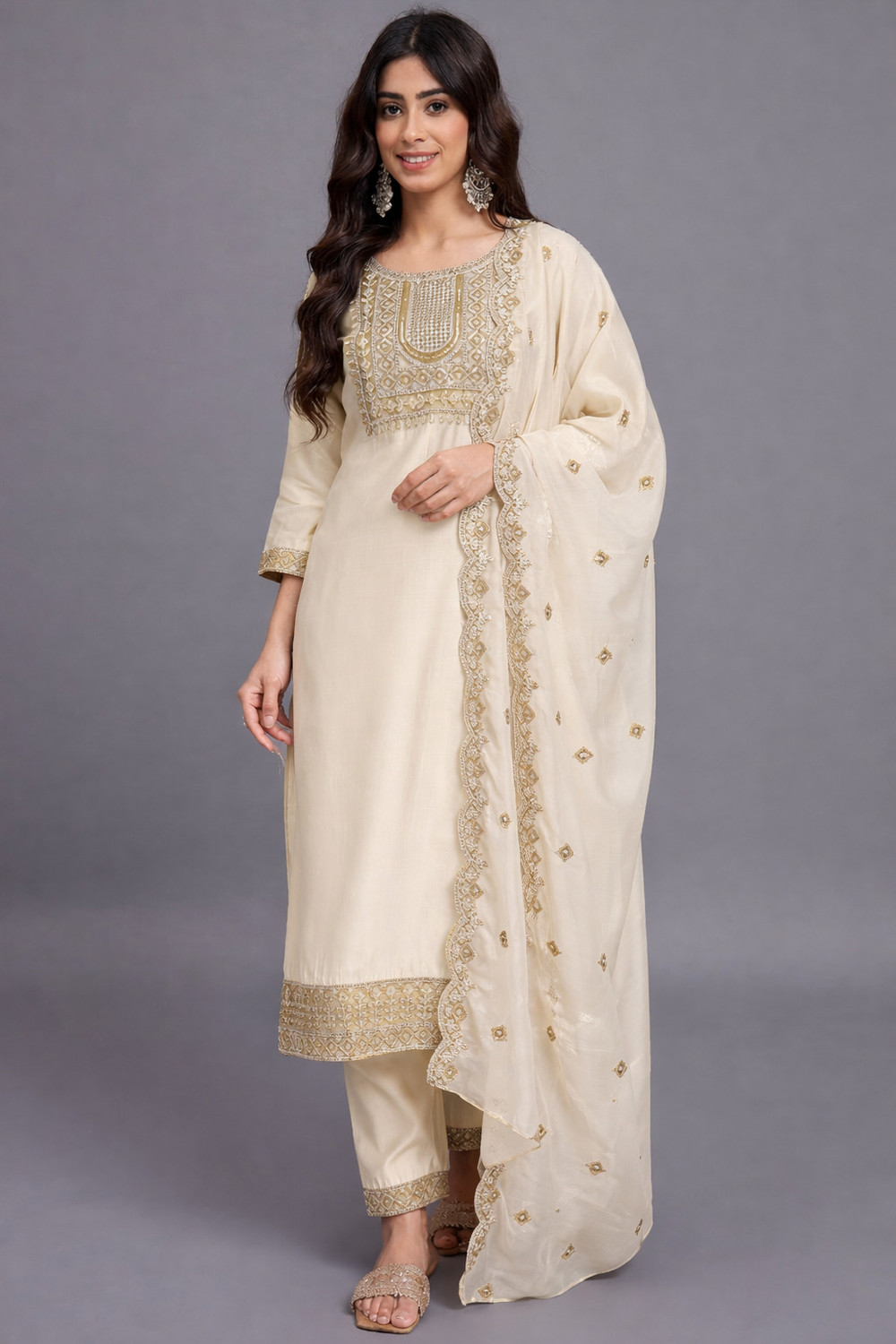 Image of VANGULL Women Viscose Rayon Kurta Pant Dupatta Set