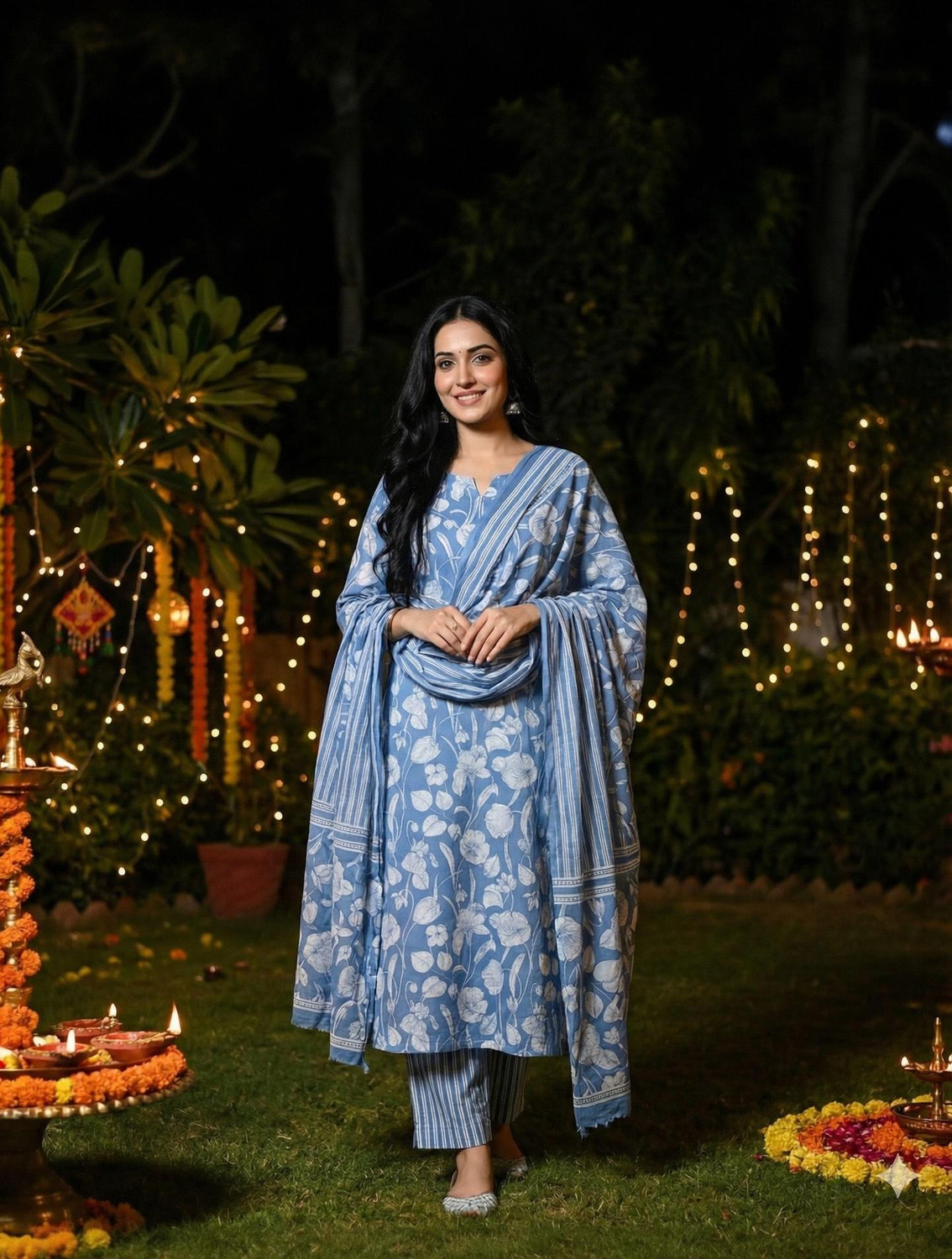 Image of Style Jaipur Women Pure Cotton Kurta Pant Dupatta Set