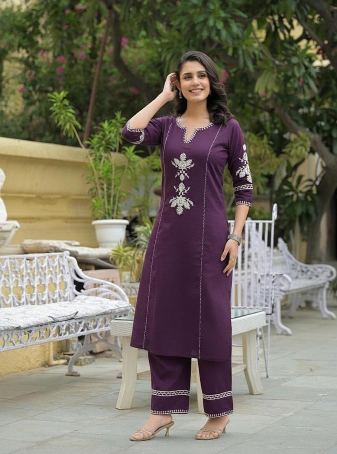 Image of Dimonsher Women Khadi Cotton Kurta Palazzo Set