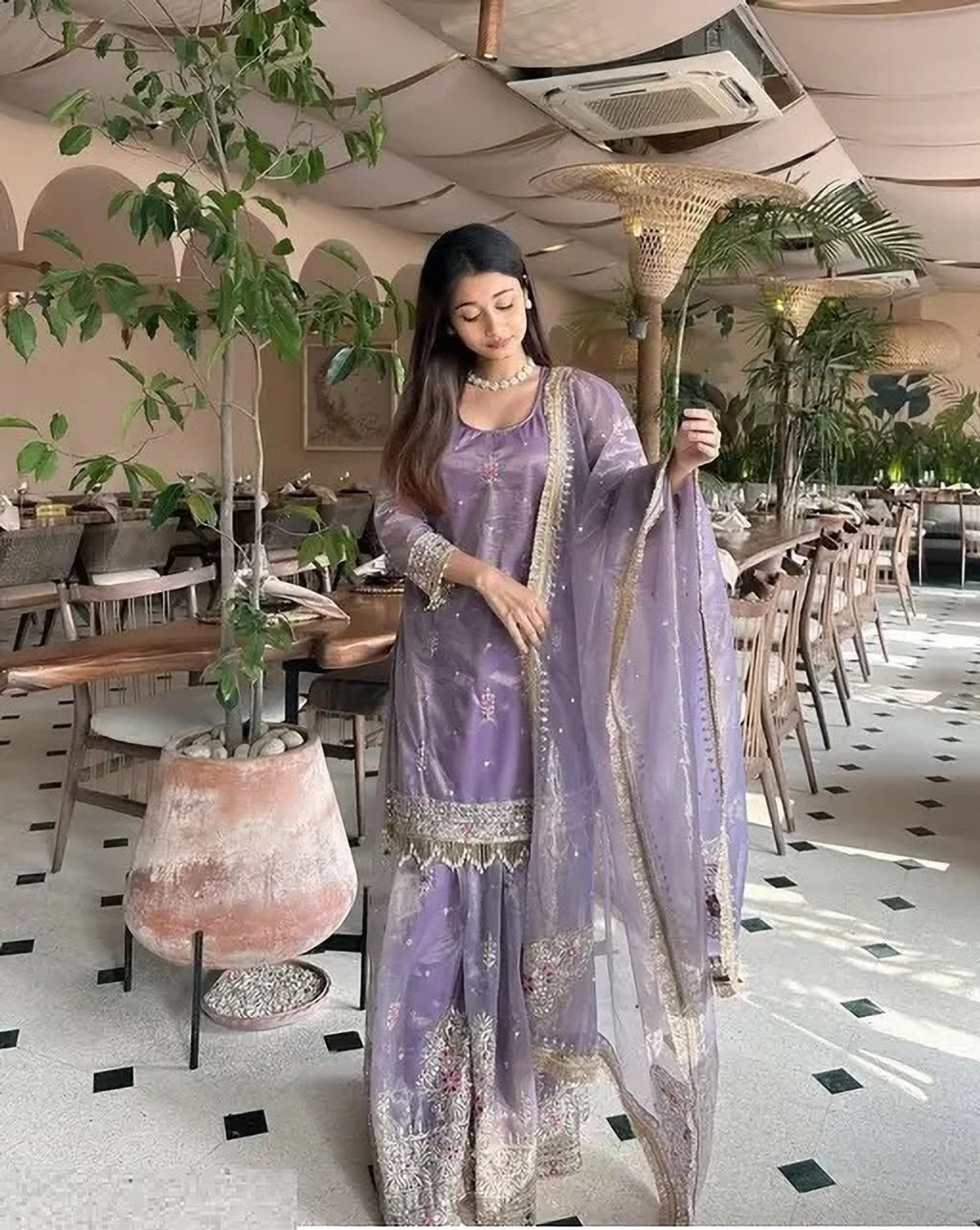 Image of Samragni Women Silk Blend Kurta Palazzo Dupatta Set