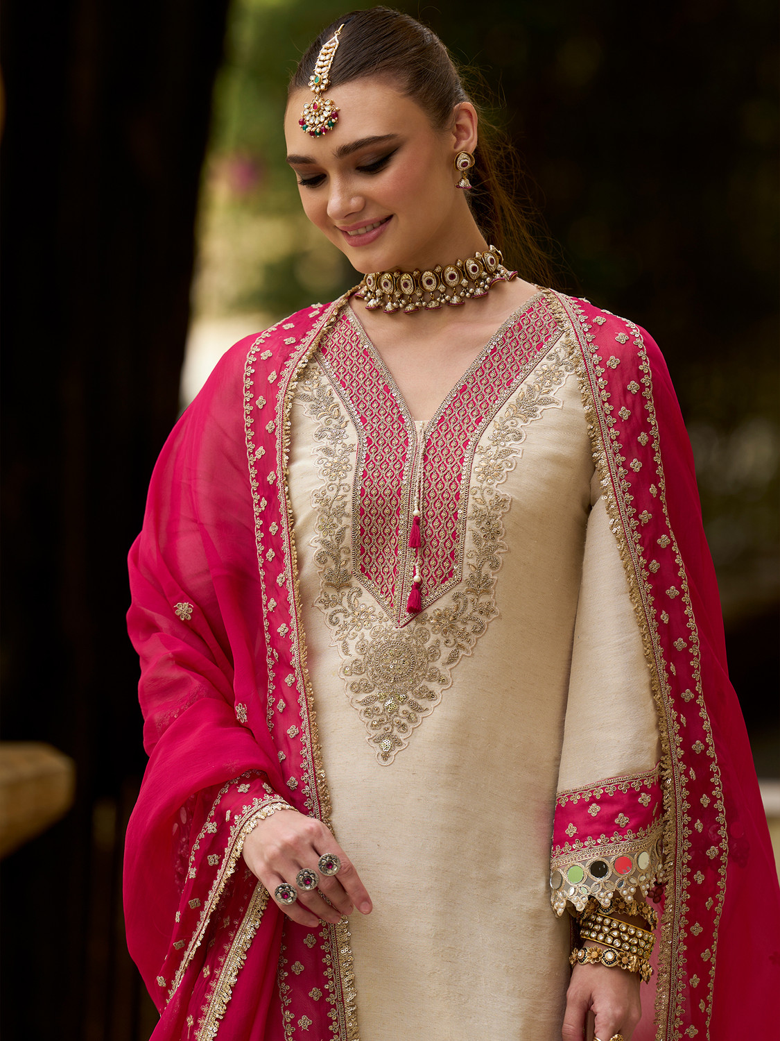 Indo Era Women Silk Blend Kurta Pant Dupatta Set - Image 1