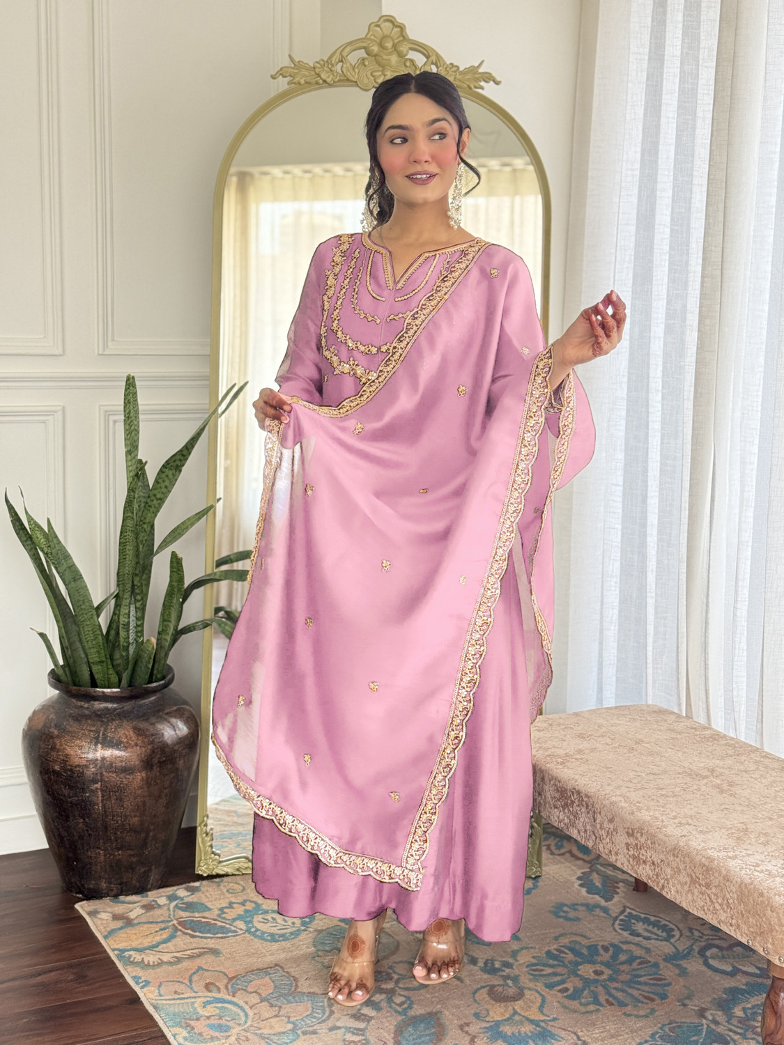 Image of SZN Embroidered Kurta, Trouser /Pant & Dupatta Set