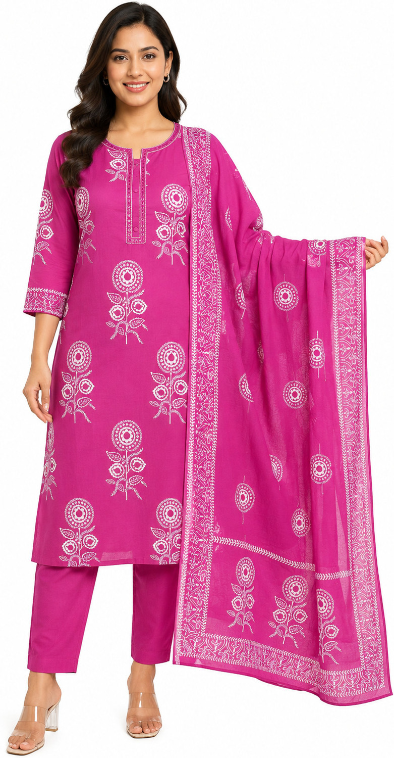 Image of FABZARI Women Pure Cotton Kurti Pant Dupatta Set