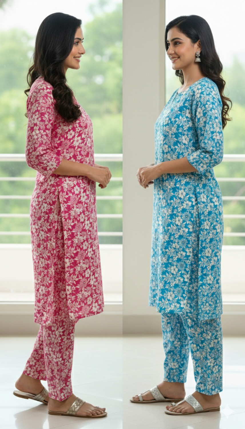 Image of AK SHAH Collection Women Cotton Blend Kurta Pant Set