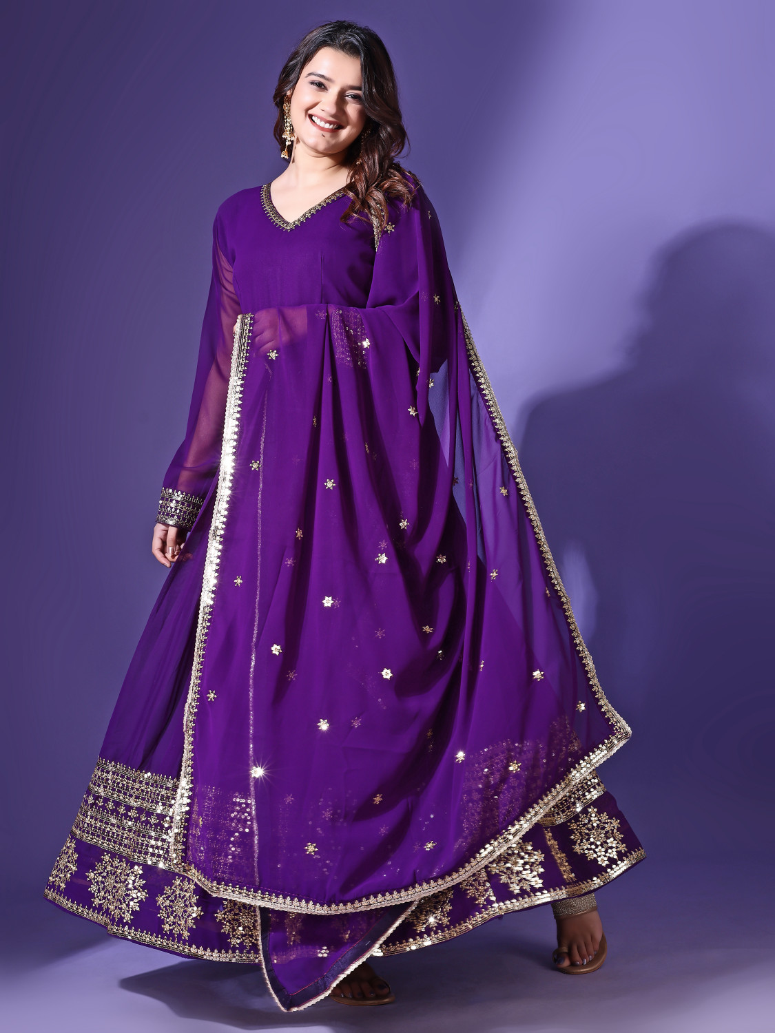 Image of cloudberry Women Georgette Kurta Palazzo Dupatta Set