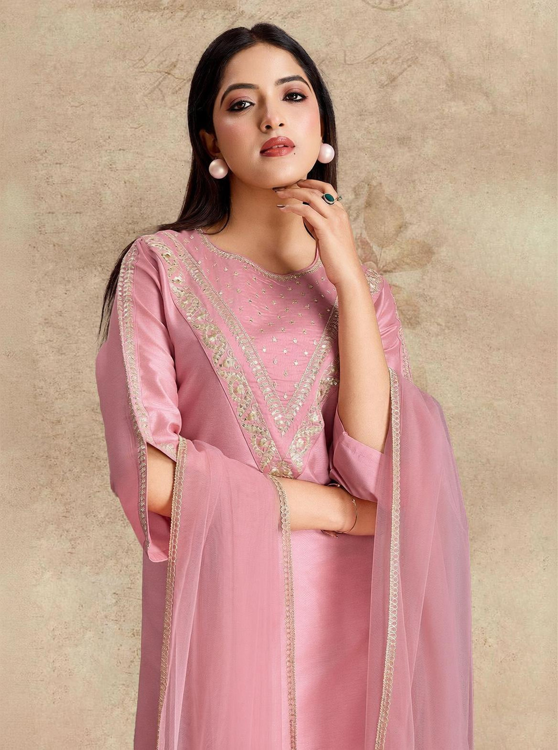 Image of MOKOSH Women Pure Silk Kurta Pant Dupatta Set