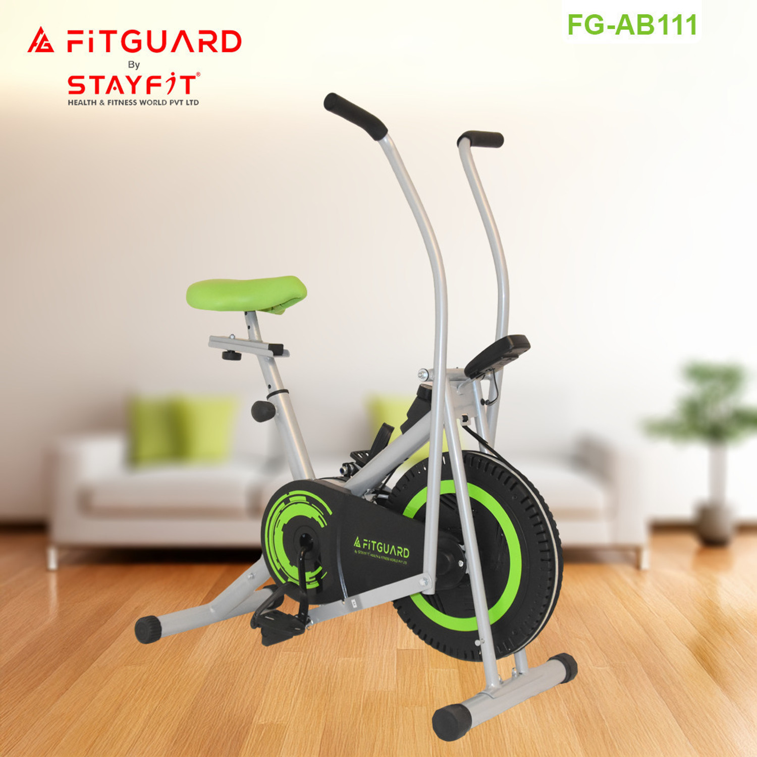 Image of HEALTHYINDIA Fitness Exercise Bike Moving Handle 8 Level Resistance Total Body Workout Dual-Action Stationary Exercise Bike (Red, Black)