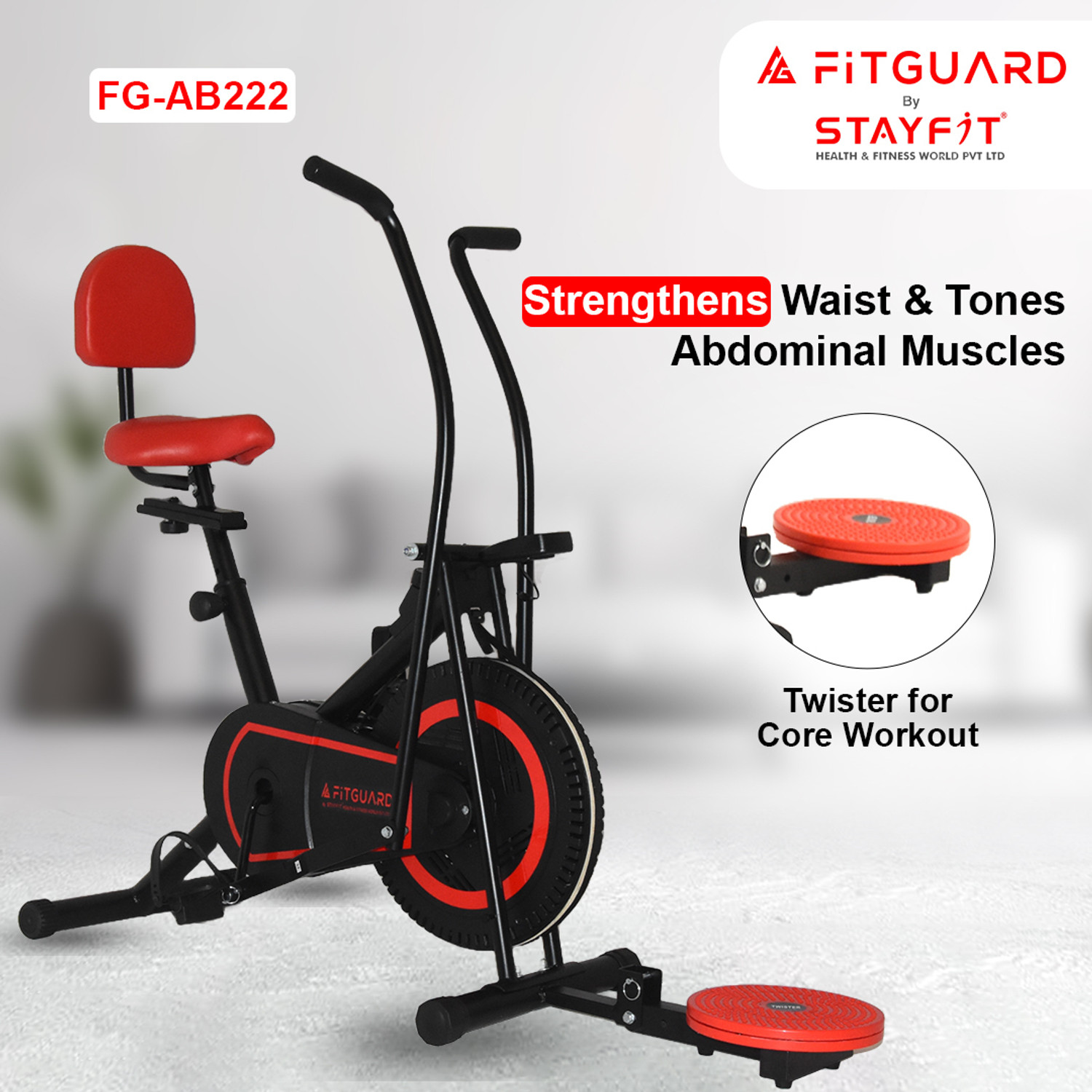 Image of HEALTHYINDIA Fitness Exercise Bike Moving Handle 8 Level Resistance Total Body Workout Dual-Action Stationary Exercise Bike (Red, Black)
