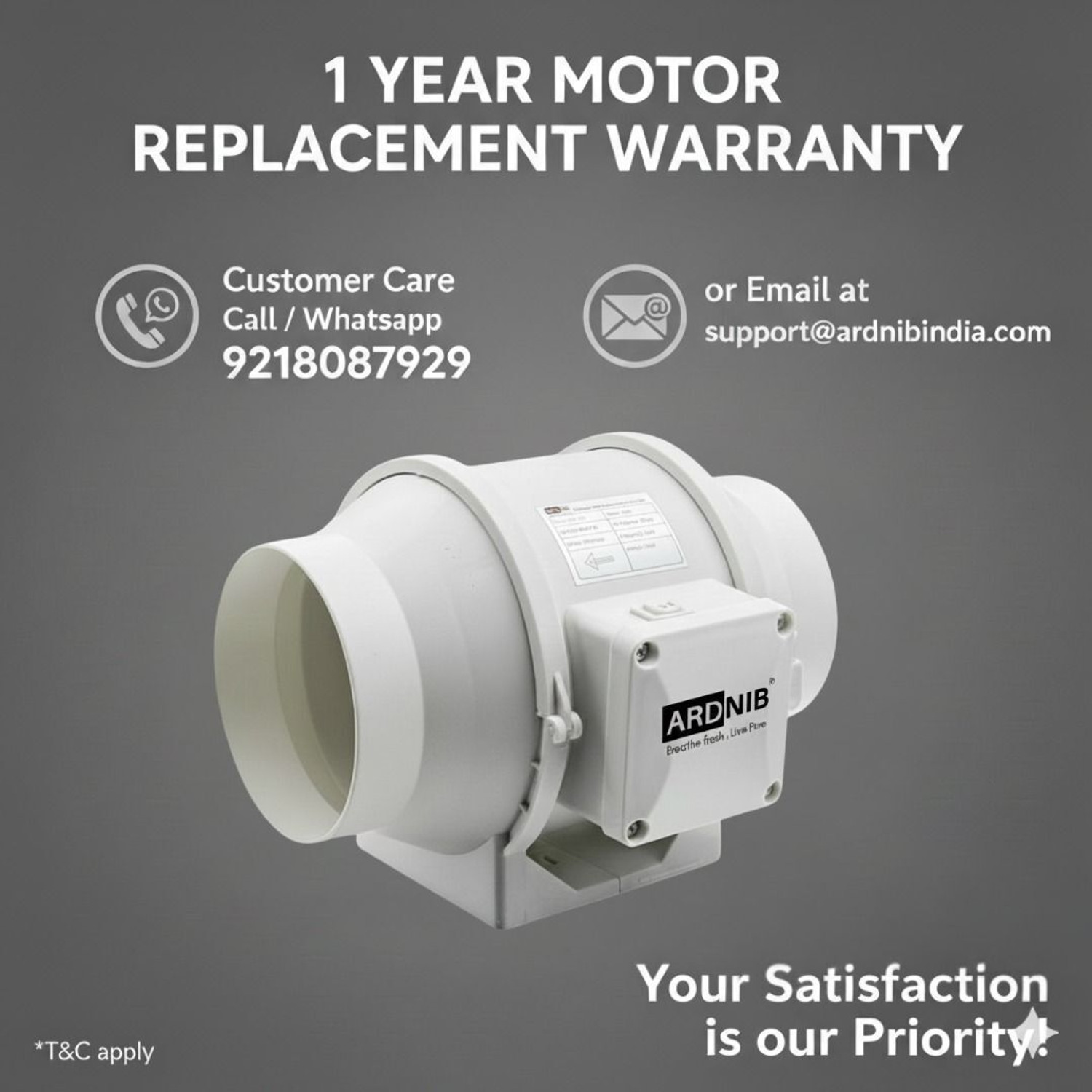 Image of Ardnib 4 inch100mm Inline Duct Fan /Silent | Low Noise | 100% Copper Motor | Copper Motor 100 mm Exhaust Fan (White)