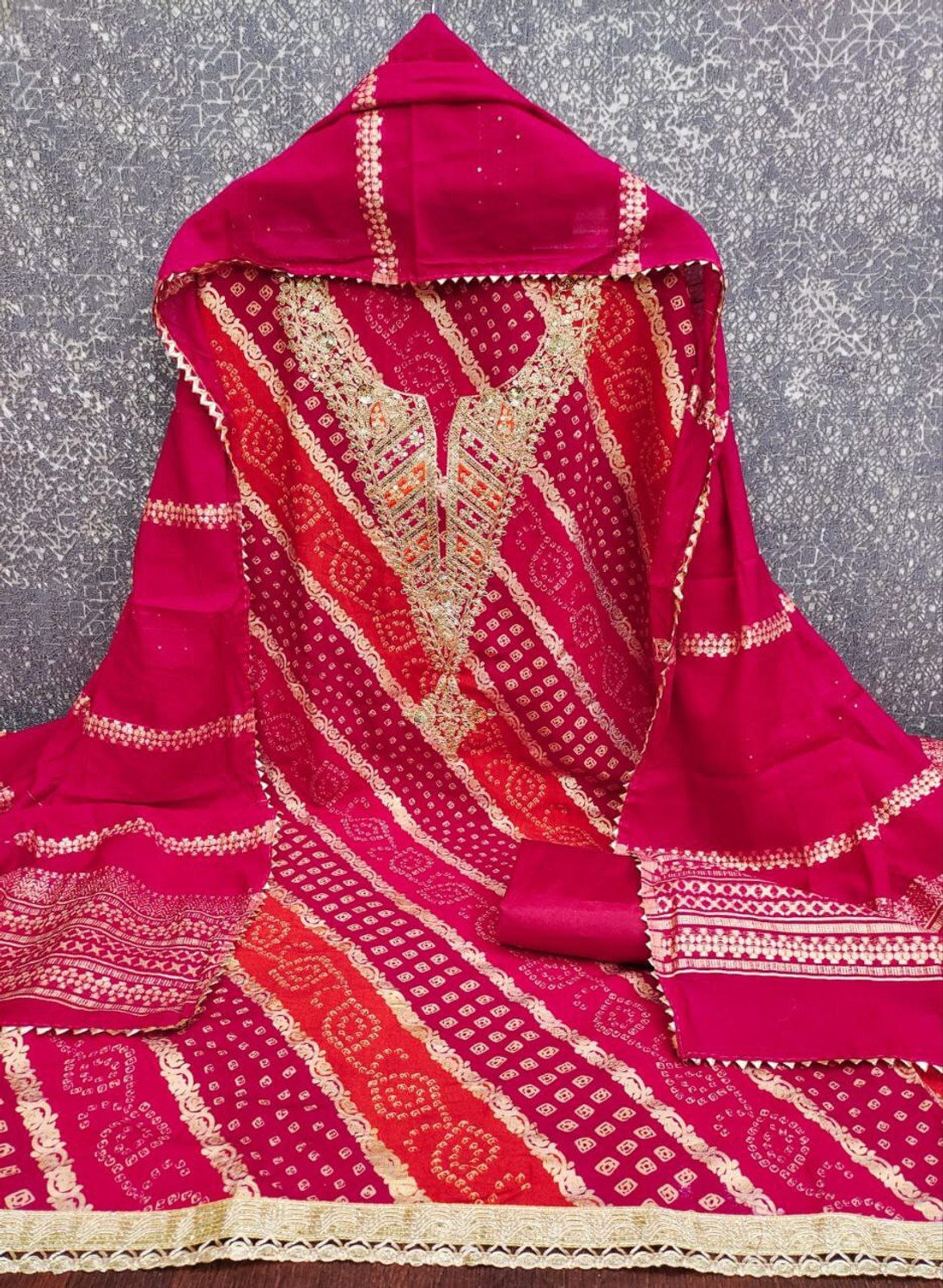 Image of Saubhagyavati Unstitched Chanderi Salwar Suit Material Printed