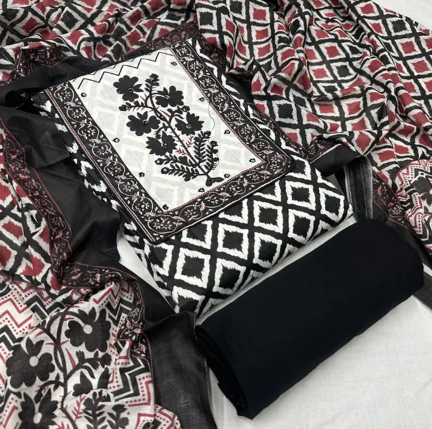 Image of SILKORA Unstitched Pure Cotton Salwar Suit Material Self Design