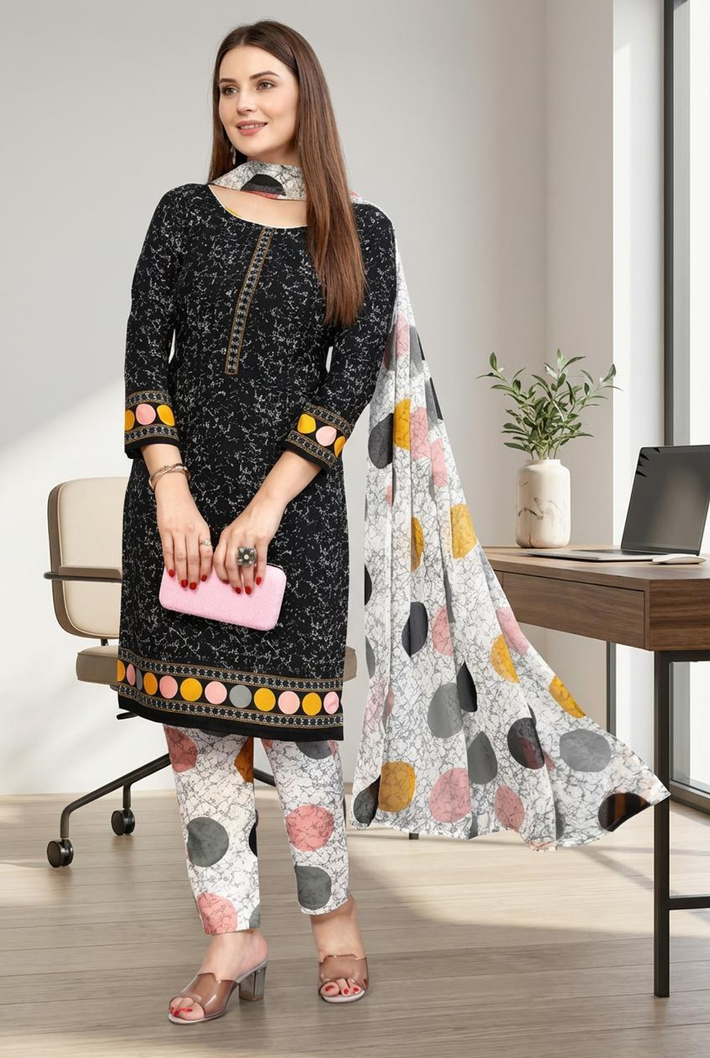 Image of Vijay Deep Silk Mill Unstitched Crepe Salwar Suit Material Printed