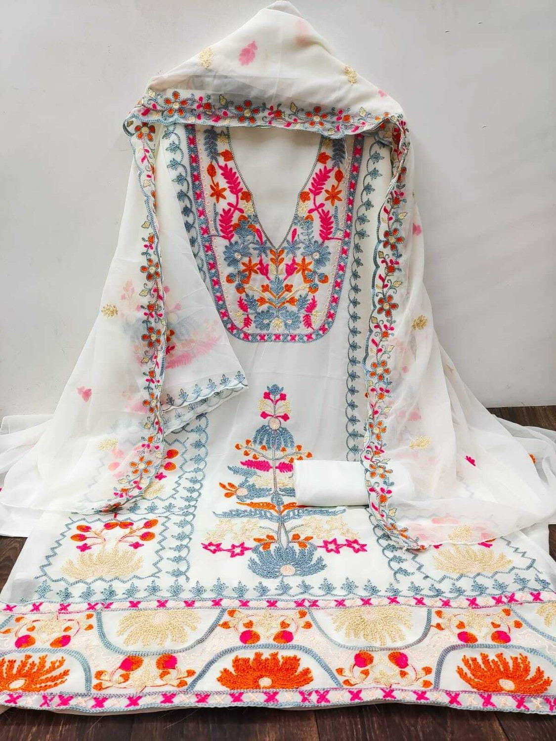 Image of Saubhagyavati Unstitched Chanderi Salwar Suit Material Printed