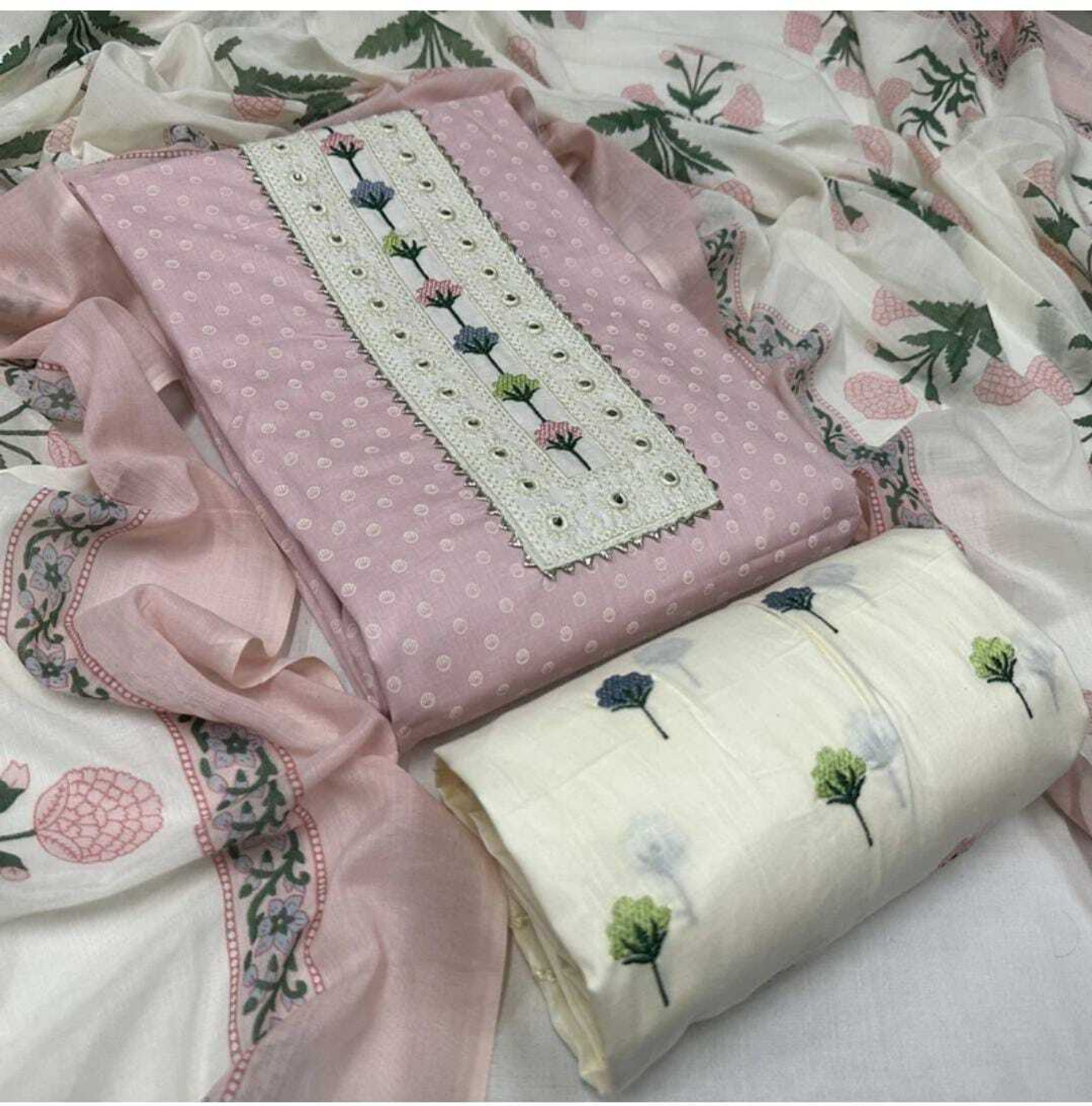 Image of SILKORA Unstitched Pure Cotton Salwar Suit Material Self Design