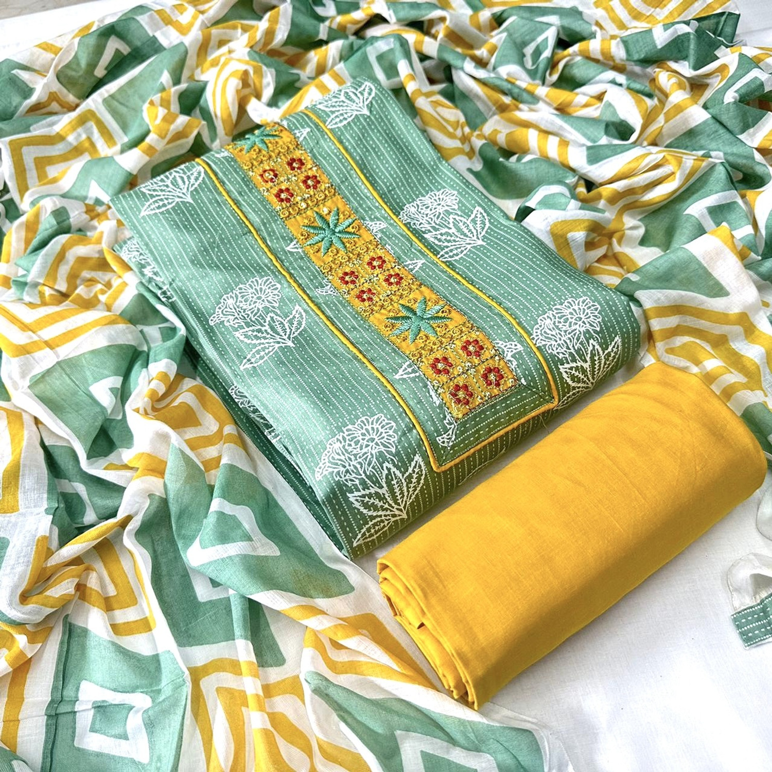 Image of SILKORA Unstitched Pure Cotton Salwar Suit Material Self Design