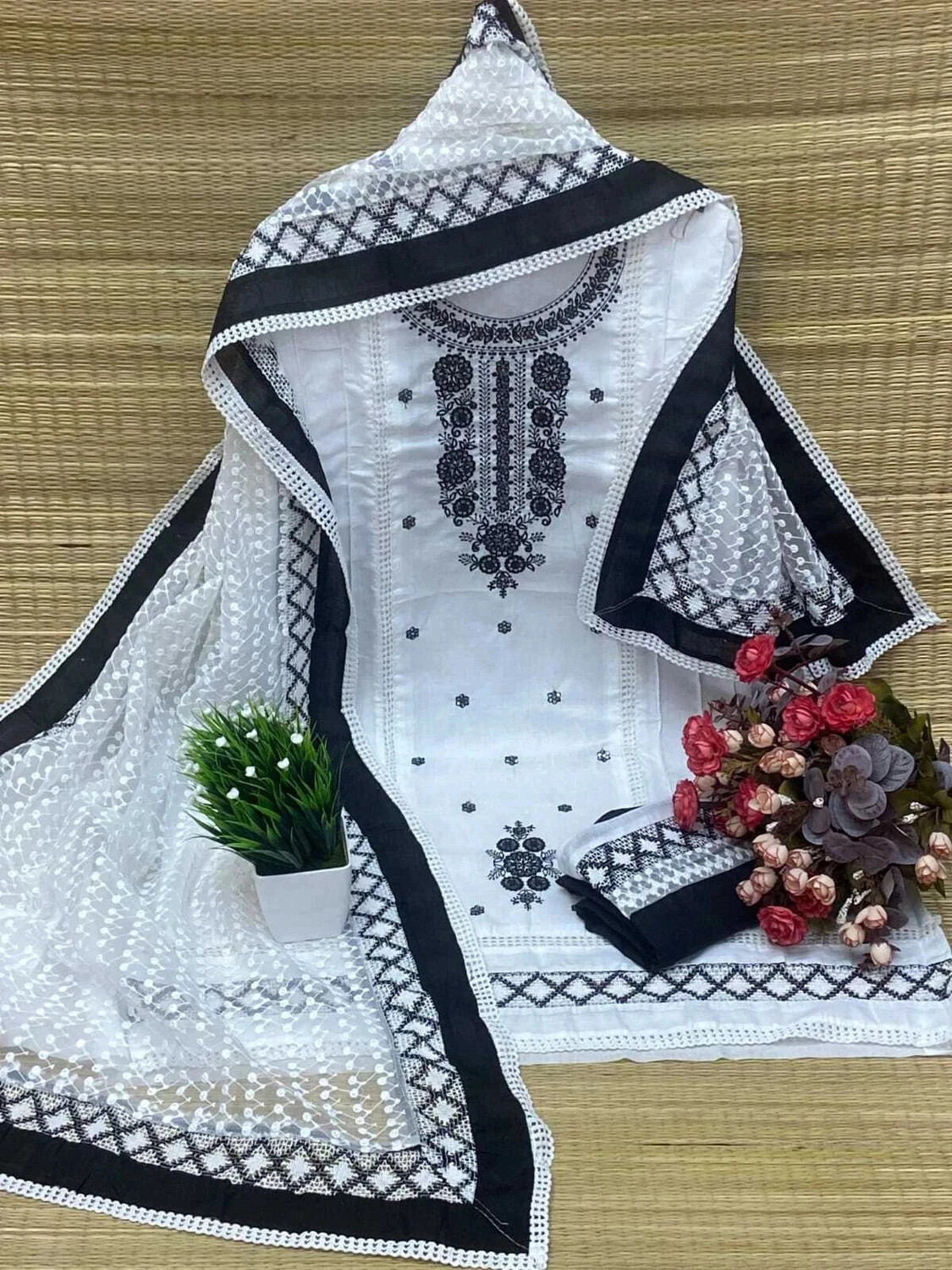 balaji fashion Unstitched Pure Cotton Embroidered Salwar Suit Material - Image 1