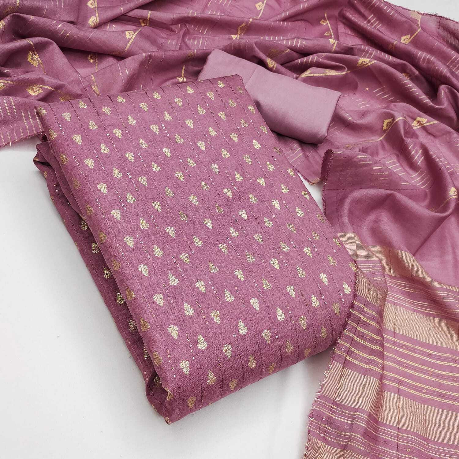 Image of Saubhagyavati Unstitched Chanderi Salwar Suit Material Printed