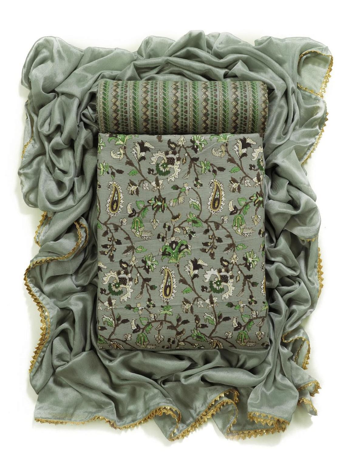 Image of Saubhagyavati Unstitched Chanderi Salwar Suit Material Printed